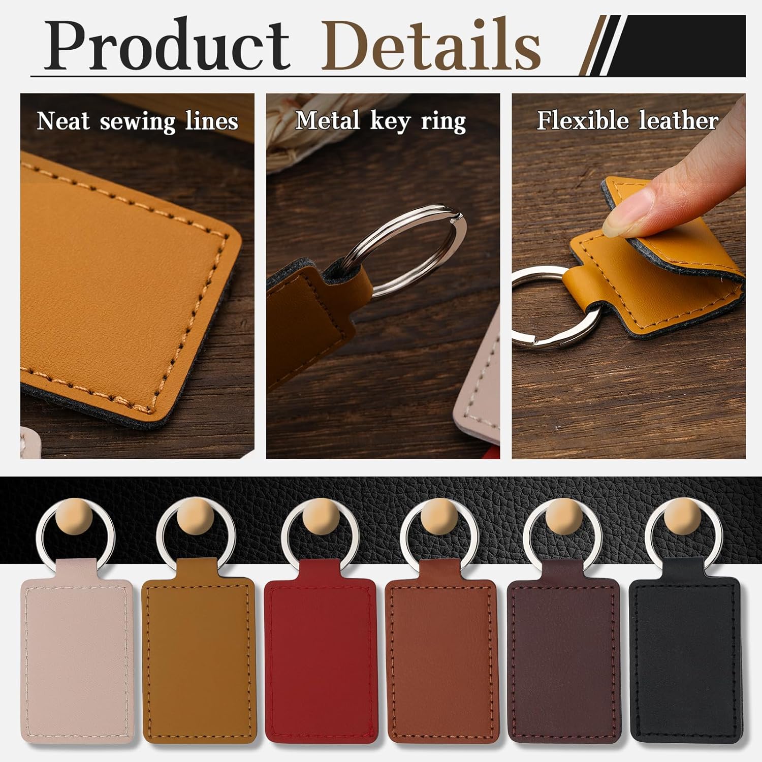 Alternative view of Tikjiua 15 Pcs PU Leather Keychain, 6 Colors Rectangular Leather Key Fob Kit, Laser Engraving Key Fob for Stamping Craft, Leather Keychain Blanks Making