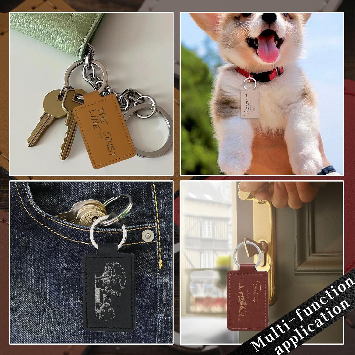 Tikjiua 15 Pcs PU Leather Keychain, 6 Colors Rectangular Leather Key Fob Kit, Laser Engraving Key Fob for Stamping Craft, Leather Keychain Blanks Making - Image 6