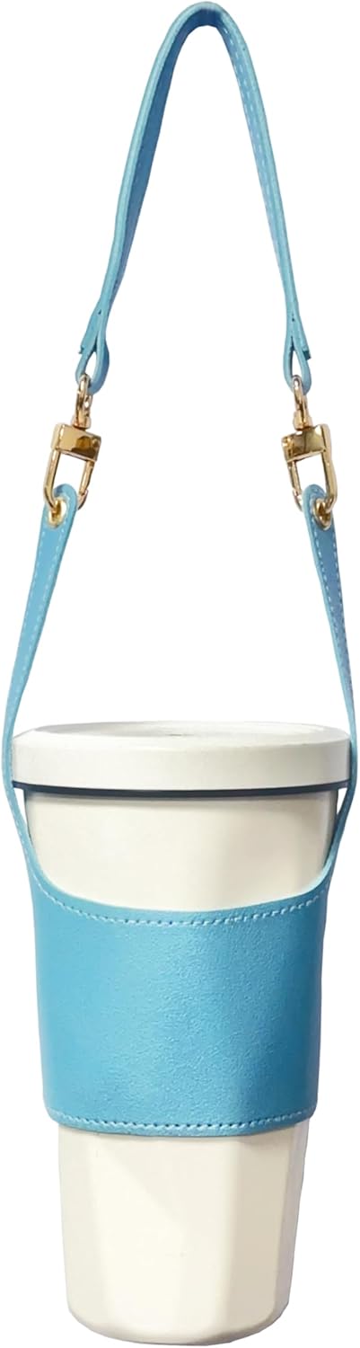 PU Leather Drink Carrier with Hand Strap, Eco Friendly Reusable Adjustable Single Cup Holder for Travel Coffee Cup Hanging Carry, Cruise Drink Caddy & Decorate Your Cup (Black) - Image 4