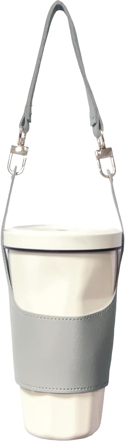 PU Leather Drink Carrier with Hand Strap, Eco Friendly Reusable Adjustable Single Cup Holder for Travel Coffee Cup Hanging Carry, Cruise Drink Caddy & Decorate Your Cup (Black) - Image 5