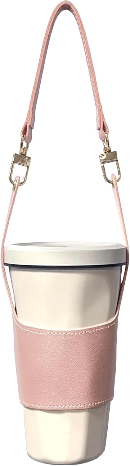 PU Leather Drink Carrier with Hand Strap, Eco Friendly Reusable Adjustable Single Cup Holder for Travel Coffee Cup Hanging Carry, Cruise Drink Caddy & Decorate Your Cup (Black) - Image 6