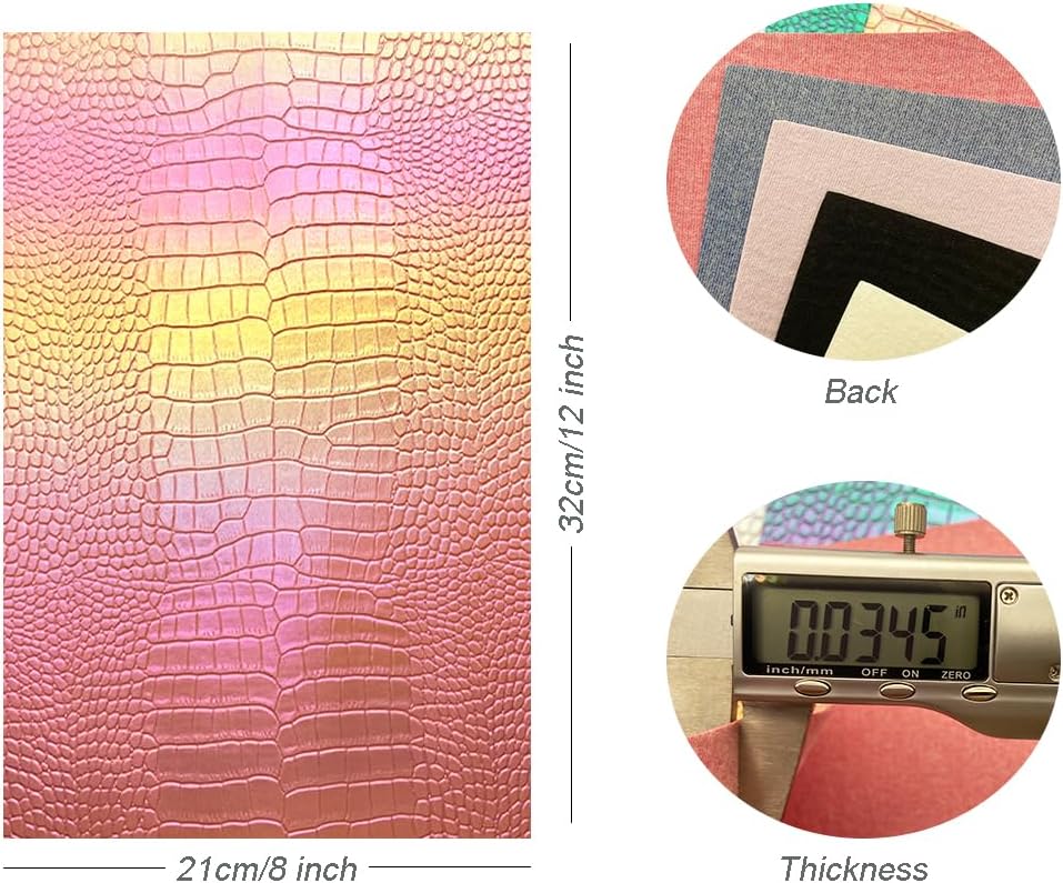 Alternative view of 8 x 12 inches Holographic Iridescence Crocodile Faux Leather Sheets, 7pcs A4 Shiny Alligator Textured Synthetic Leather Fabric for Crafts Making Leather Earrings, Bows,Sewing ﻿