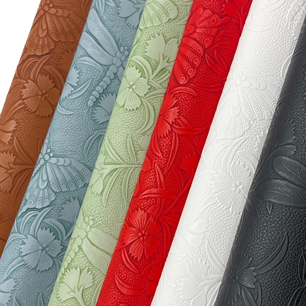Alternative view of Embossed Faux Leather Sheets for Earrings Purses Making, 12 x 54 inch (32x137cm) Dragonfly Butterfly Flower Faux Leather for DIY Crafts Sewing Supplies (Brown)