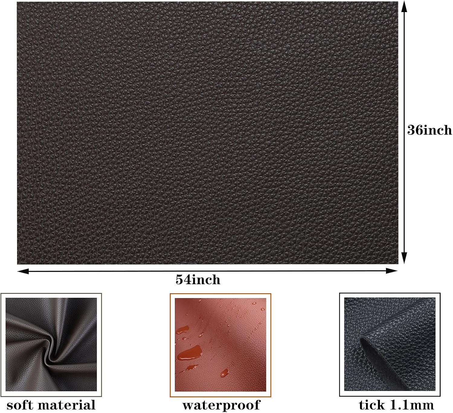 Alternative view of Picheng Soft Lychee Texture Faux Leather Sheets,Waterproof Synthetic Fabric Material 54" x 36" Marine Vinyl Upholstery Leather for Replacement Renovate,Upholstery Car,DIY Crafts (Dark Brown)