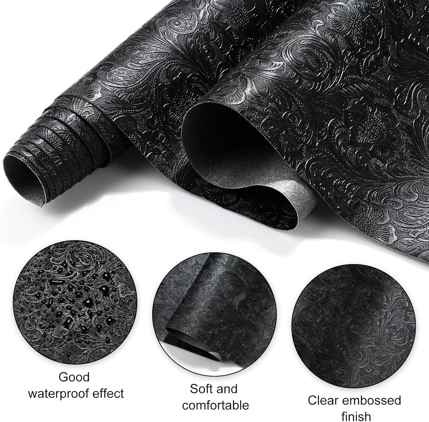 73'' x 55'' Tooled Faux Leather Sheets Vintage Floral Embossed Faux Leather Fabric Individual 2 Yard Cut Upholstery Flower Textured Synthetic Leather Material for DIY Crafts Making Sewing