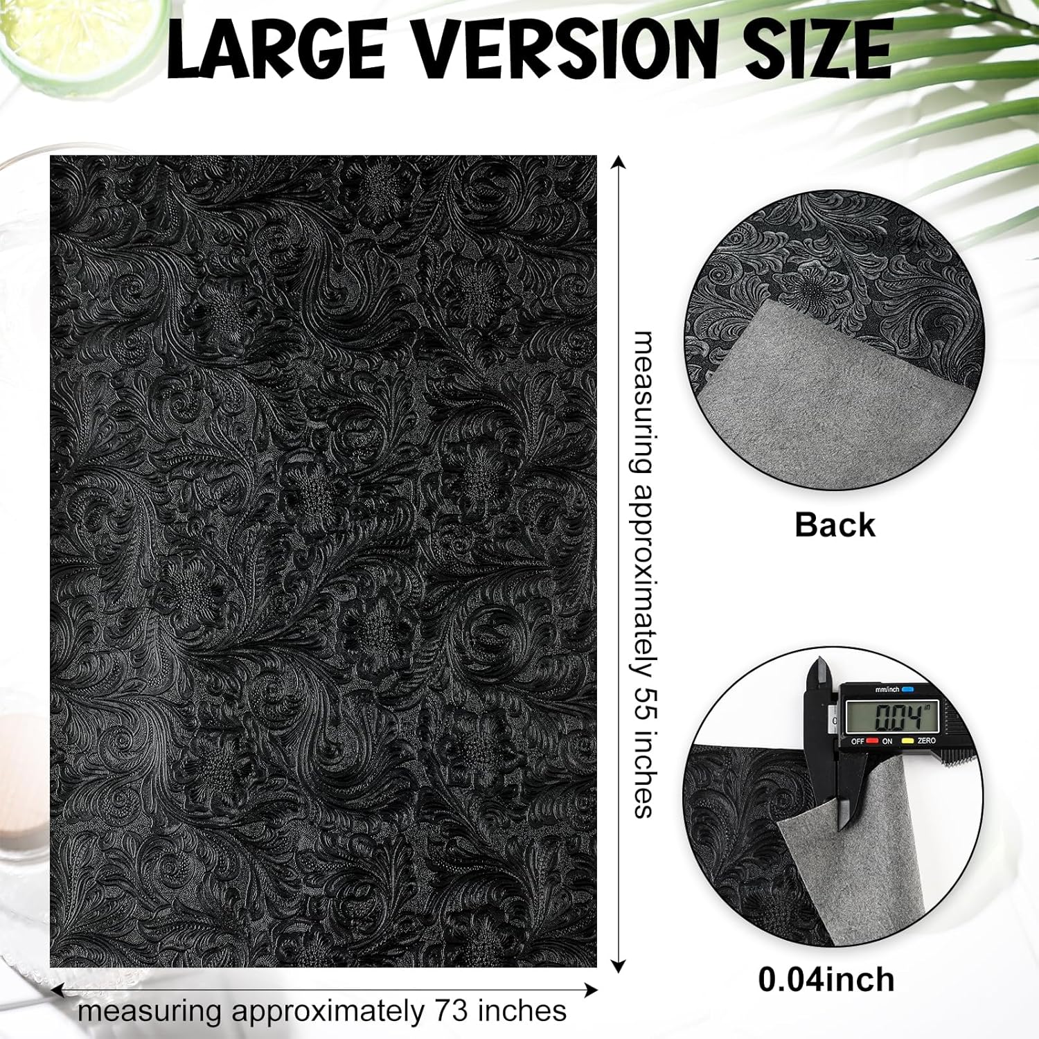 Alternative view of 73'' x 55'' Tooled Faux Leather Sheets Vintage Floral Embossed Faux Leather Fabric Individual 2 Yard Cut Upholstery Flower Textured Synthetic Leather Material for DIY Crafts Making Sewing