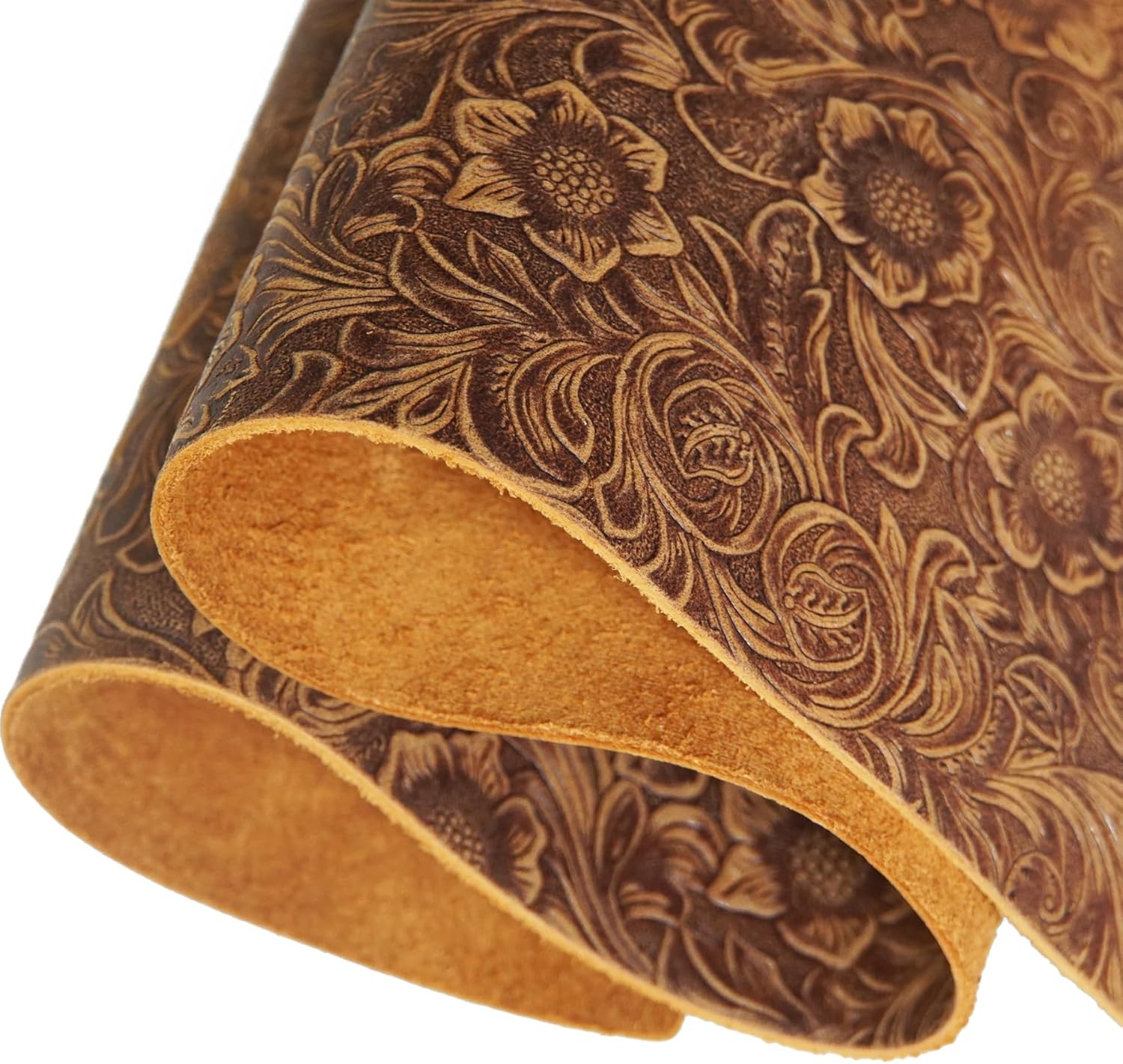 DOQN Bump Texture Genuine Leather Sheets Plain Geometric Pattern Printed Leather Sheet for Crafts (Bourbon Brown, 12"x12")