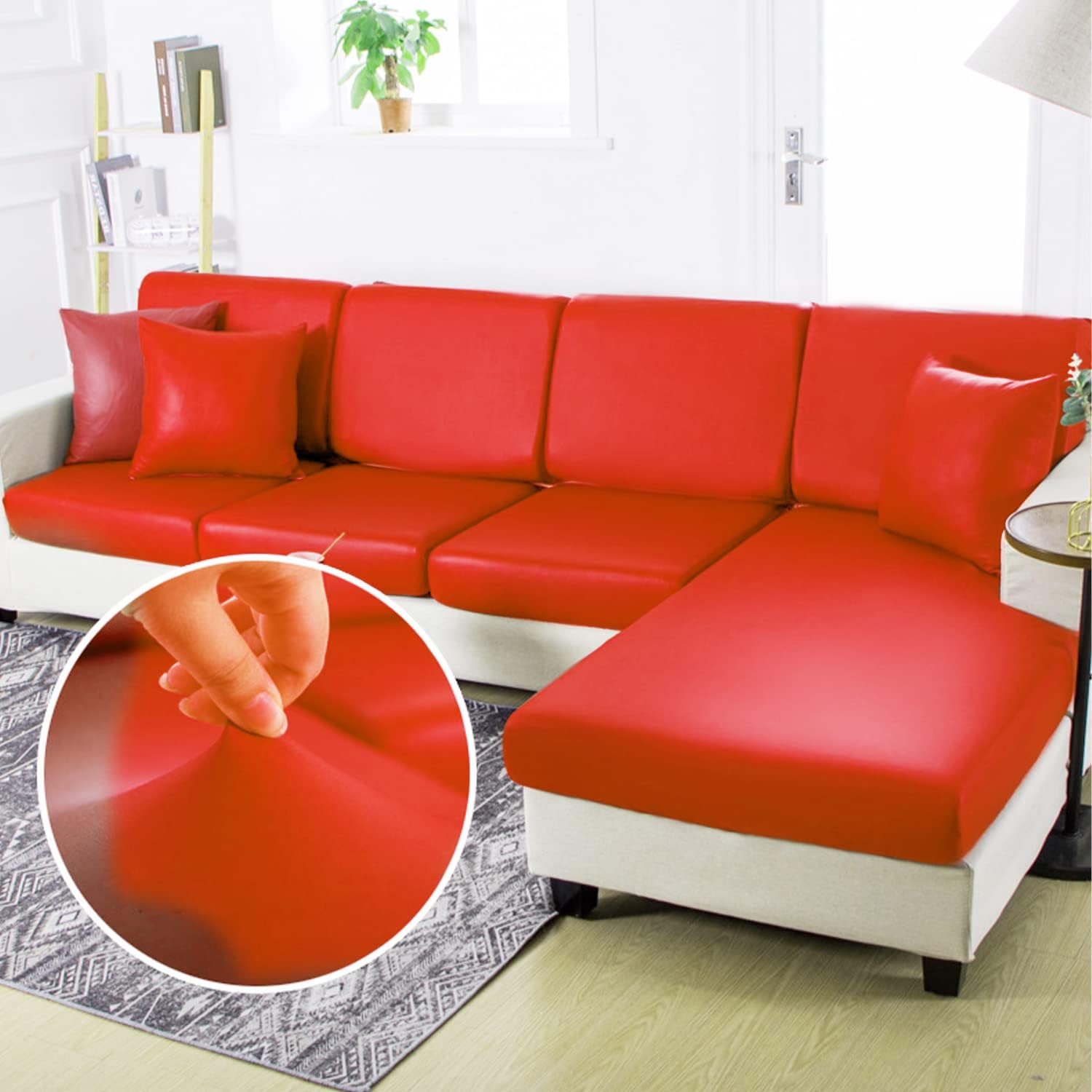 Alternative view of Large Soft Vinyl Upholstery Leather Fabric 1 Yard 56.3x36inch, 0.8mm Thick Texture Faux Leather Sheets, for Upholstery Crafts, Sofa, Car Seat, Handbag, Earrings, Hair Bows, DIY Crafts (Red)