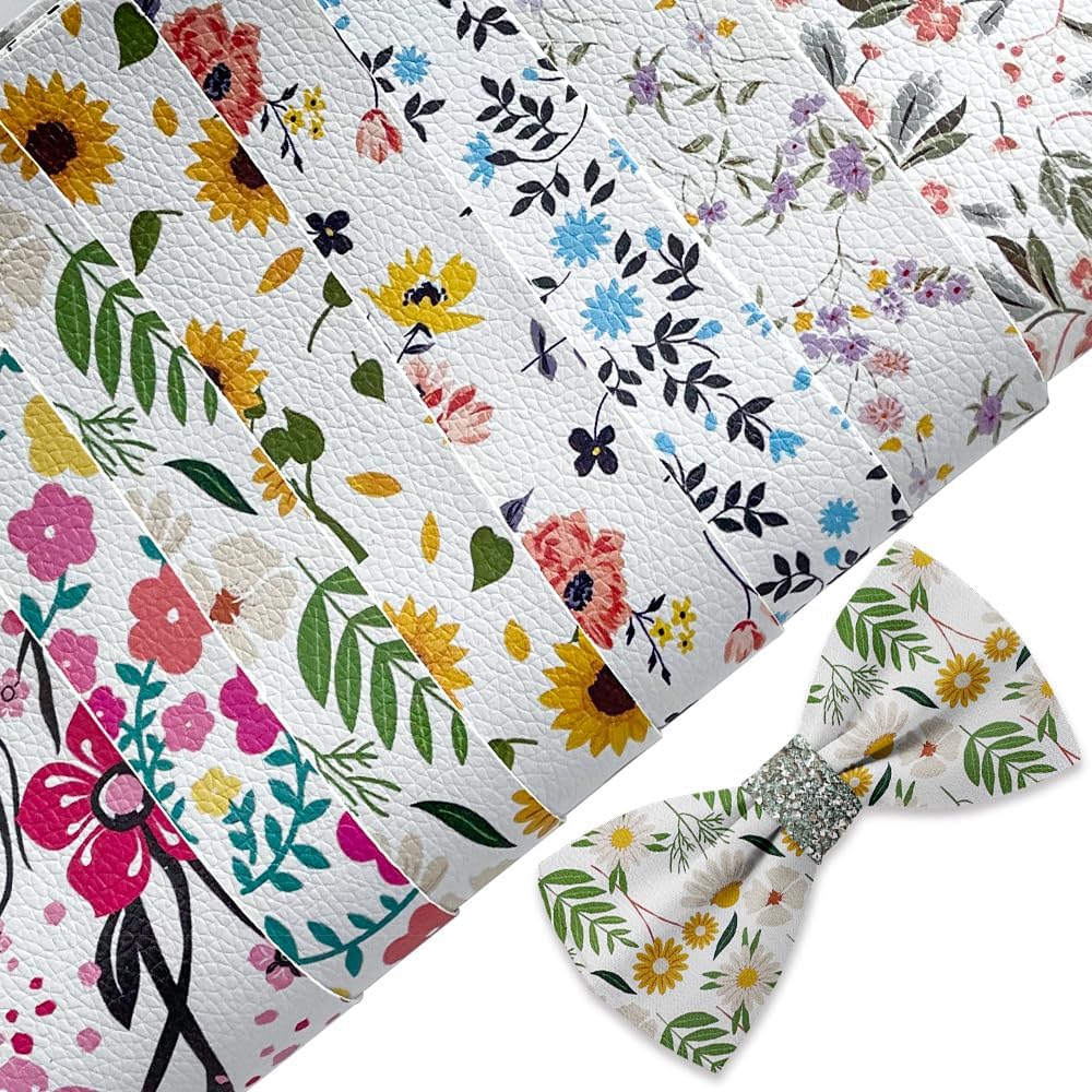 Alternative view of HYANG 8 PCS A4 Small Floral PU Faux Leather Sheets 8"x 11.81" (21 cm X 30 cm), Faux Leather Fabric Very Suitable for Leather Earrings, Bows, Handbag, Sewing, Crafts Making