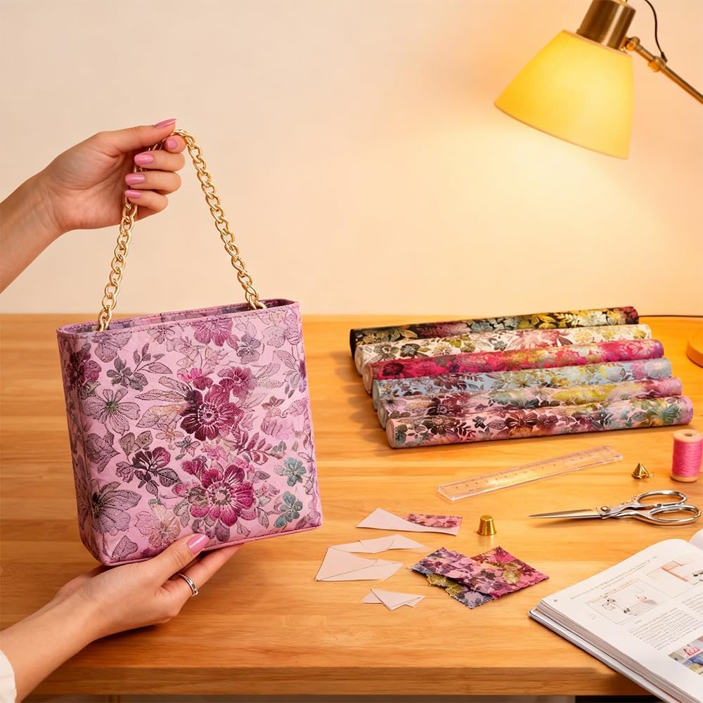 16" x 54" Colorful Floral Faux Leather Fabric for DIY Crafts, Patterned Leatherette PU Fabric for Makeup Case Handbags Purse DIY Repair Projects-Violet