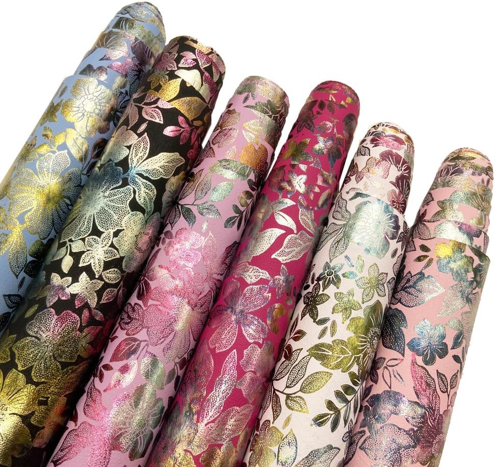 Alternative view of 16" x 54" Colorful Floral Faux Leather Fabric for DIY Crafts, Patterned Leatherette PU Fabric for Makeup Case Handbags Purse DIY Repair Projects-Violet
