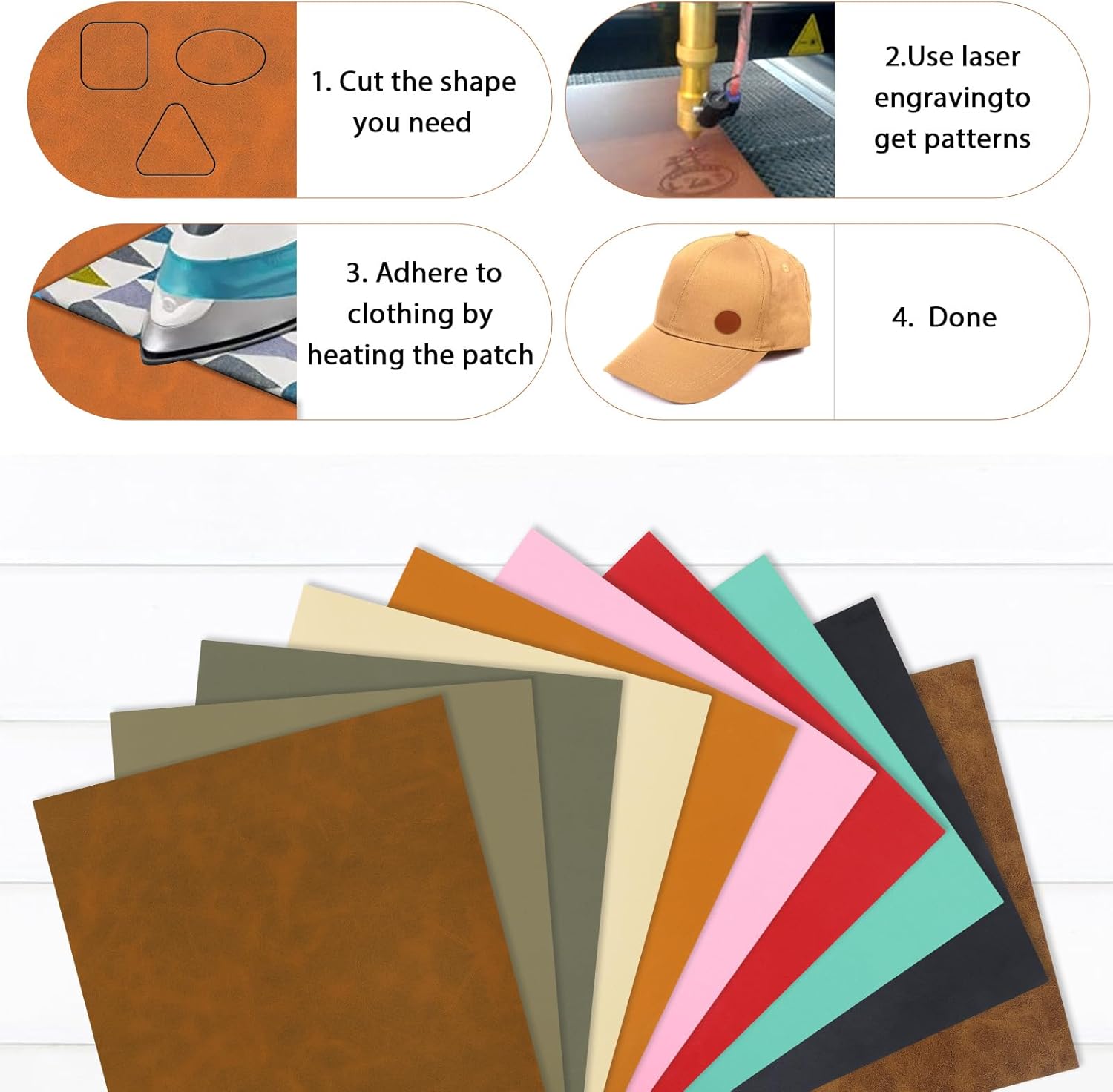 10 Pcs Laserable Leatherette Sheets, 12.6 x 10.2 Inch Blank Leather for Laser Engraving 10 Colors Faux Leather Sheets for Hats, Cap, Keychain, DIY Projects, Engraver Leathers Material - Image 4