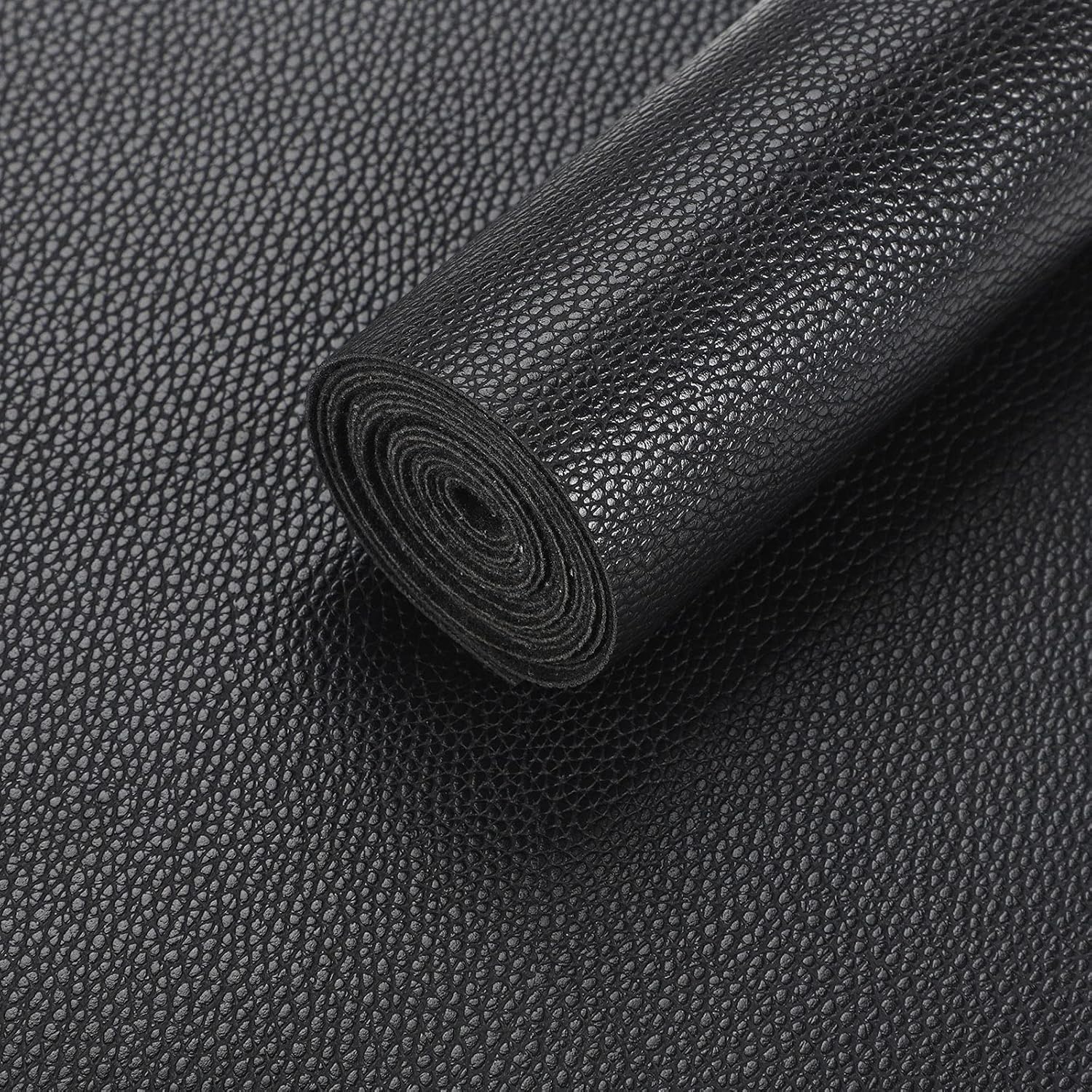 Picheng Solid Color Faux Leather Sheets Lychee Texture Leather Fabric Perfect for Craft DIY Handmade Projects Hair Bows Earrings Crafts Key Chain 1 Roll 8.2" x 53" (21 cm x 135 cm) (Black)