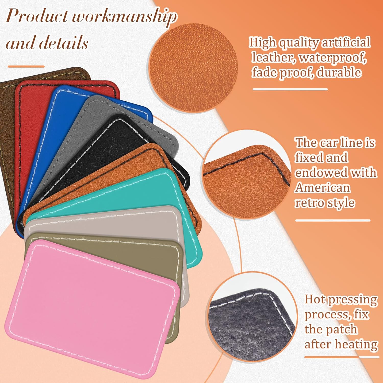 Alternative view of Dunzy 60 Pcs Blank Leatherette Hat Patch with Adhesive Rectangle Leather Hat Patches Rustic Faux Iron on for Fabric Repair Custom Sewing Laser Engraving DIY Crafts(Multicolor,3 x 2 Inch)