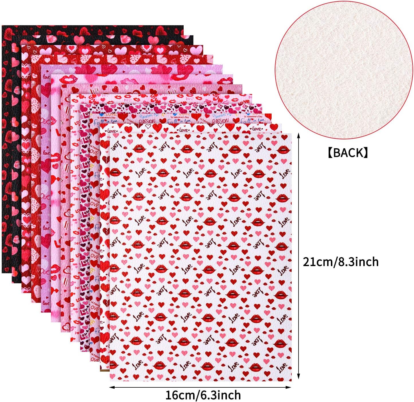 Alternative view of 12 Packs Valentine's Day Faux Leather Sheets for Crafts with Heart Love Pattern Prints and Fabric Canvas Back for Valentine's Day DIY Crafts Decor, 6.3 x 8.3 Inch
