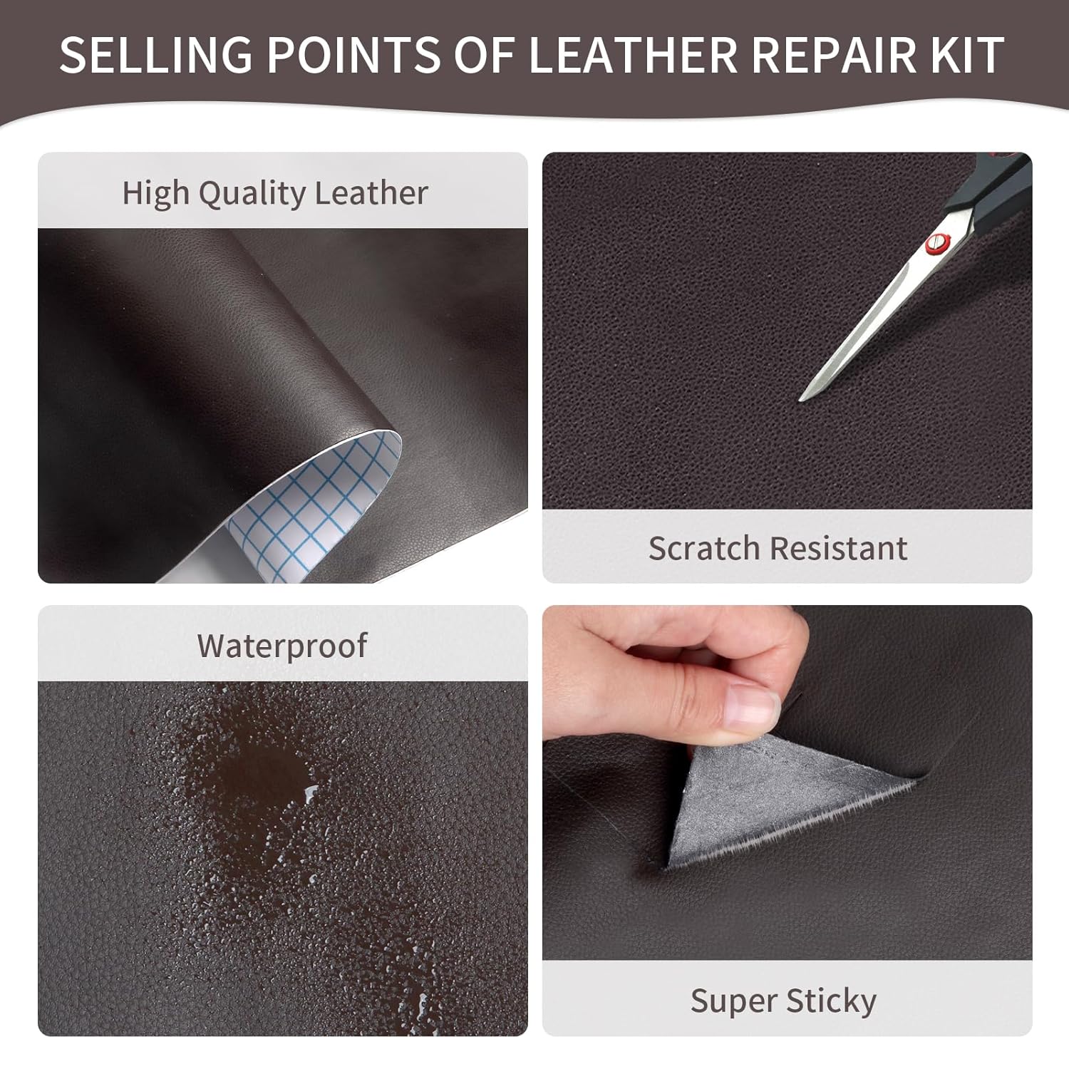 BSZHTECH Leather Repair Tape Self-Adhesive Leather Repair Patch for Couch Furniture Sofas Car Seats Advanced PU Vinyl Leather Repair Kit (Dark Brown, 17X79 inch)