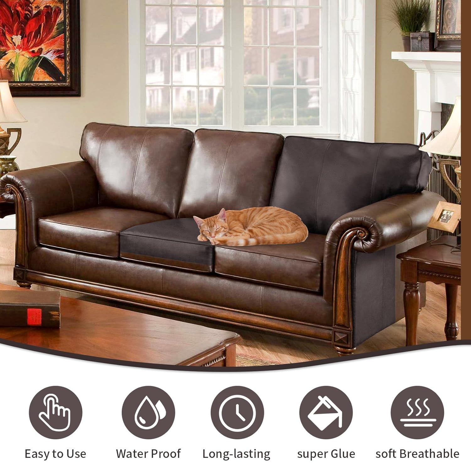 Alternative view of BSZHTECH Leather Repair Tape Self-Adhesive Leather Repair Patch for Couch Furniture Sofas Car Seats Advanced PU Vinyl Leather Repair Kit (Dark Brown, 17X79 inch)