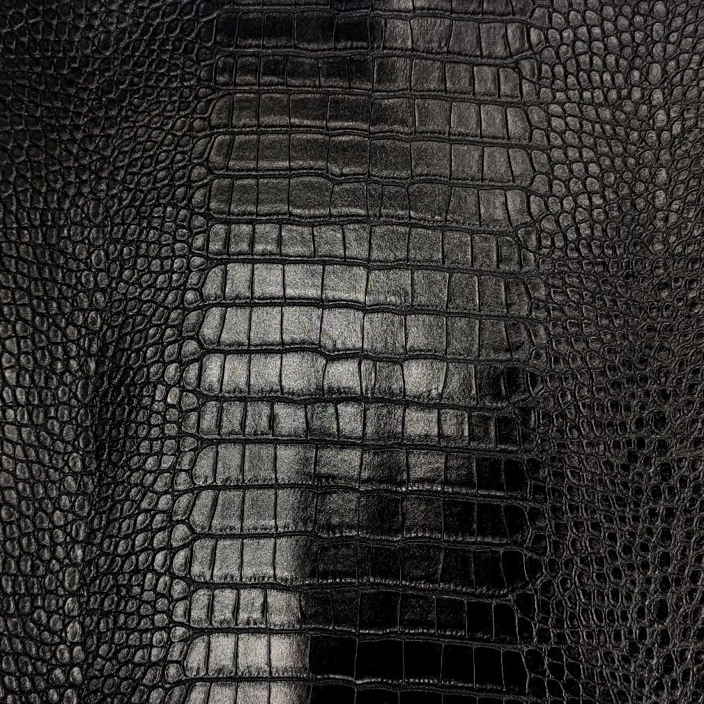 12" x 53" Glossy Embossed Crocodile Texture Faux Leather Roll Synthetic Leather Crafts Fabric for Wallets Keychains Handbags Making Sewing Crafts Material (Black)