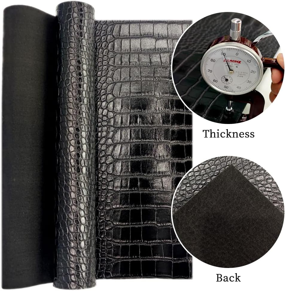 Alternative view of 12" x 53" Glossy Embossed Crocodile Texture Faux Leather Roll Synthetic Leather Crafts Fabric for Wallets Keychains Handbags Making Sewing Crafts Material (Black)
