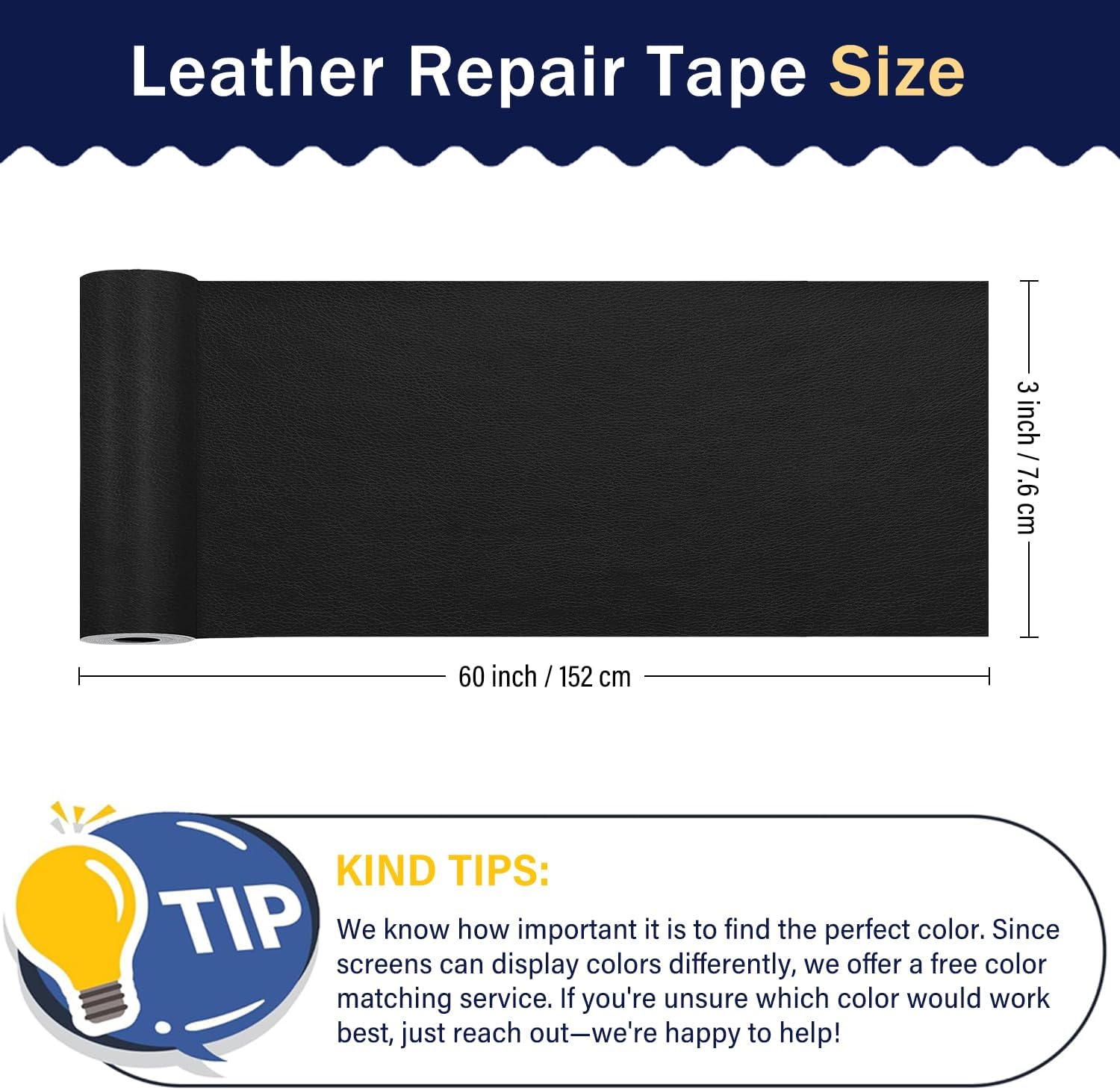 Zenyao Leather Repair Patch for Furniture - Self Adhesive Leather Repair Tape Kit, Vinyl Repair Patch, Ideal for Car Seats Couch Sofa Office Chair, 3x60 Inch, Black