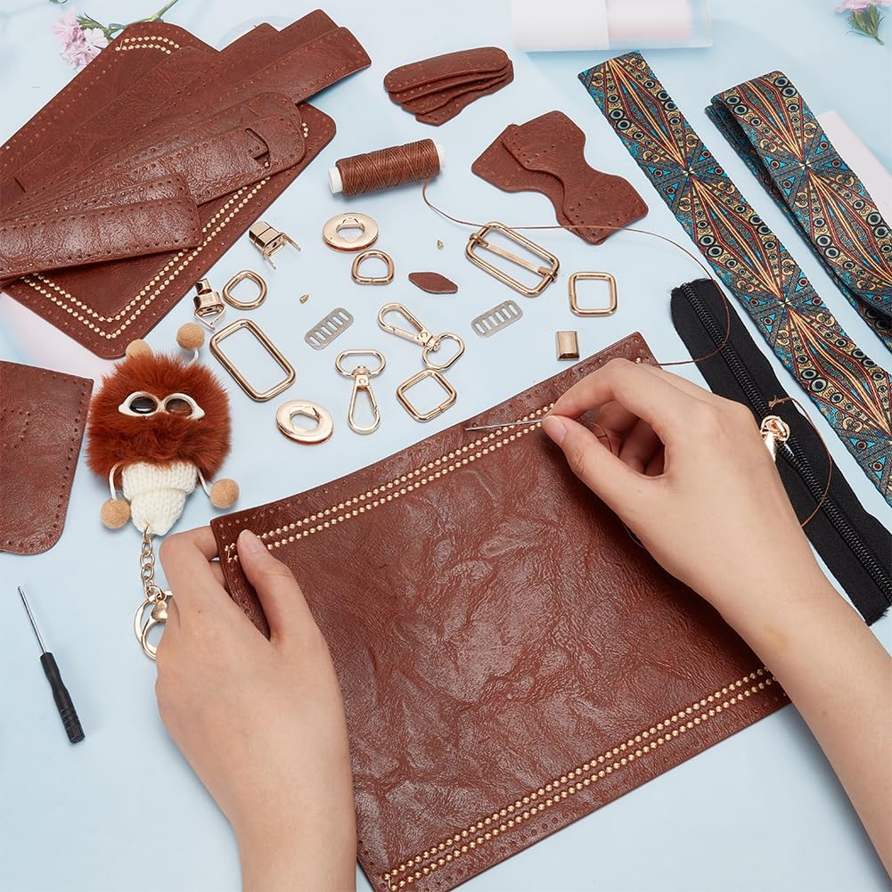 Alternative view of WADORN PU Leather Crossbody Bag Making Kit, DIY Knitting Crochet Shoulder Bag Making Materials PU Leather Handbags Sewing Kit for DIY Handmade Purse Making Accessories, 7.4x3.9x2.7 Inch (Brown)