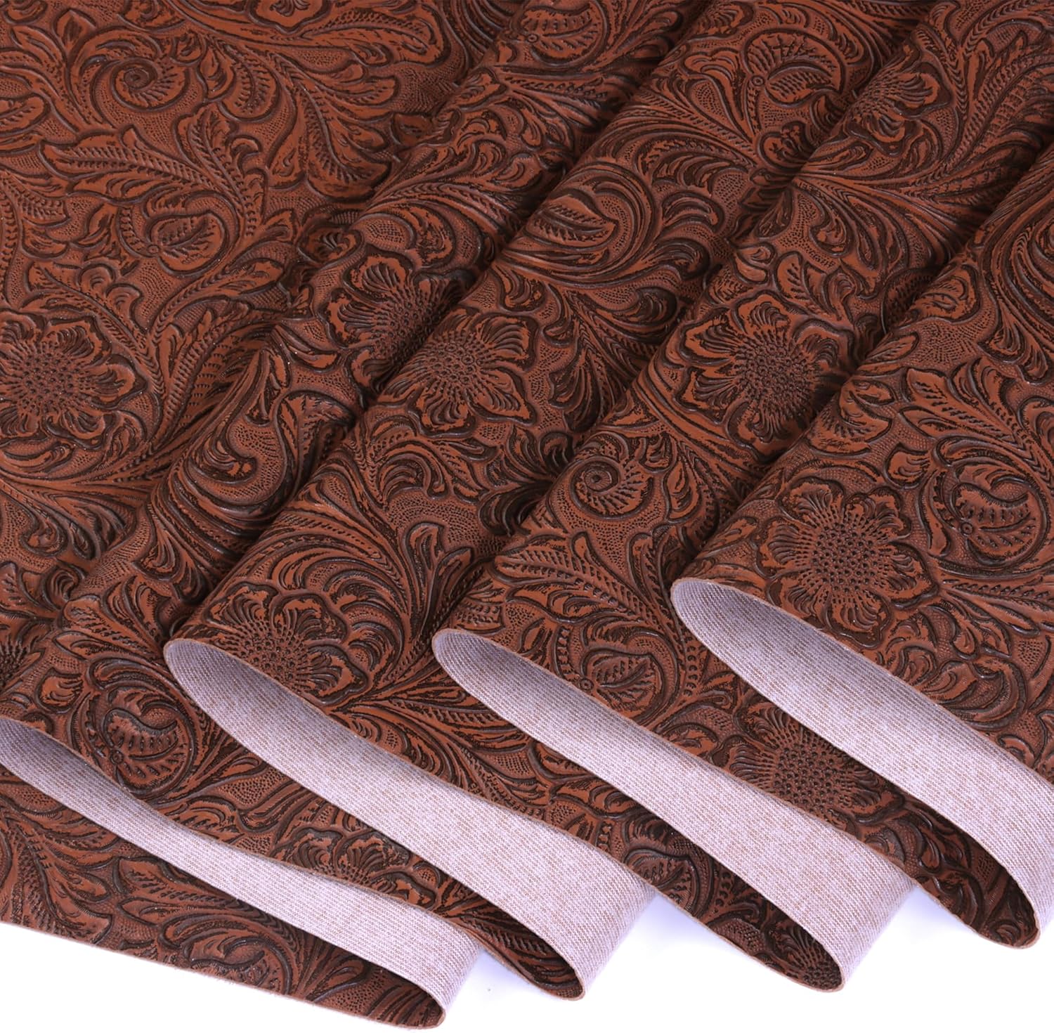 Ramya Embossed Faux Leather Sheets Fabric 12" x 53",for Handmade DIY Bows Wallet Sewing,Leather Earring Crafts Projects (Brown)