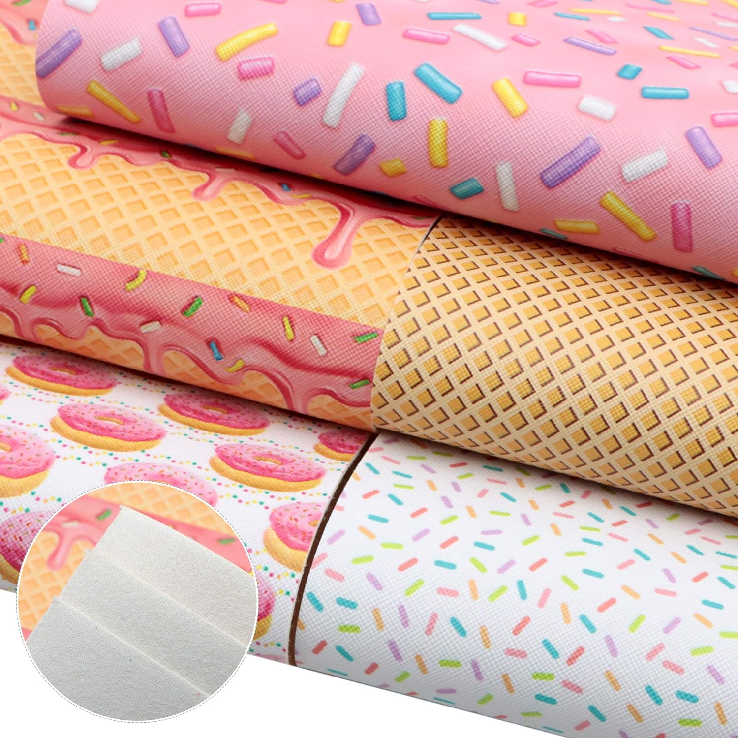 Alternative view of David accessories Donuts Cross Pattern Printed Synthetic Leather Fabric Sheets 5Pcs 7.7"x12.9"(Approx 20cm x 33cm) for DIY Bows Earrings Making Crafts (Donuts)