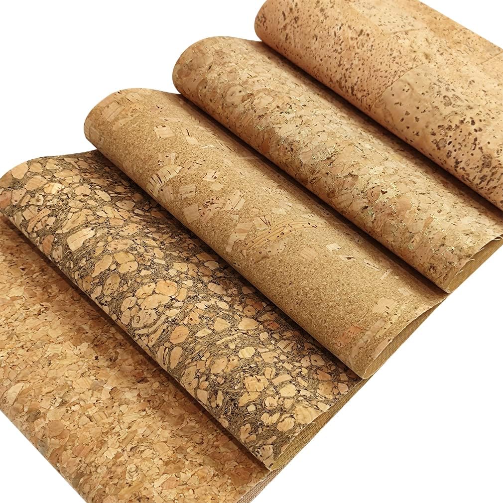 9 Pcs Soft Natural Texture Cork Faux Leather Sheets A4 Size Thin Real Cork DIY Crafts Fabric for Earrings Handbags Wallets Handicraft Accessories