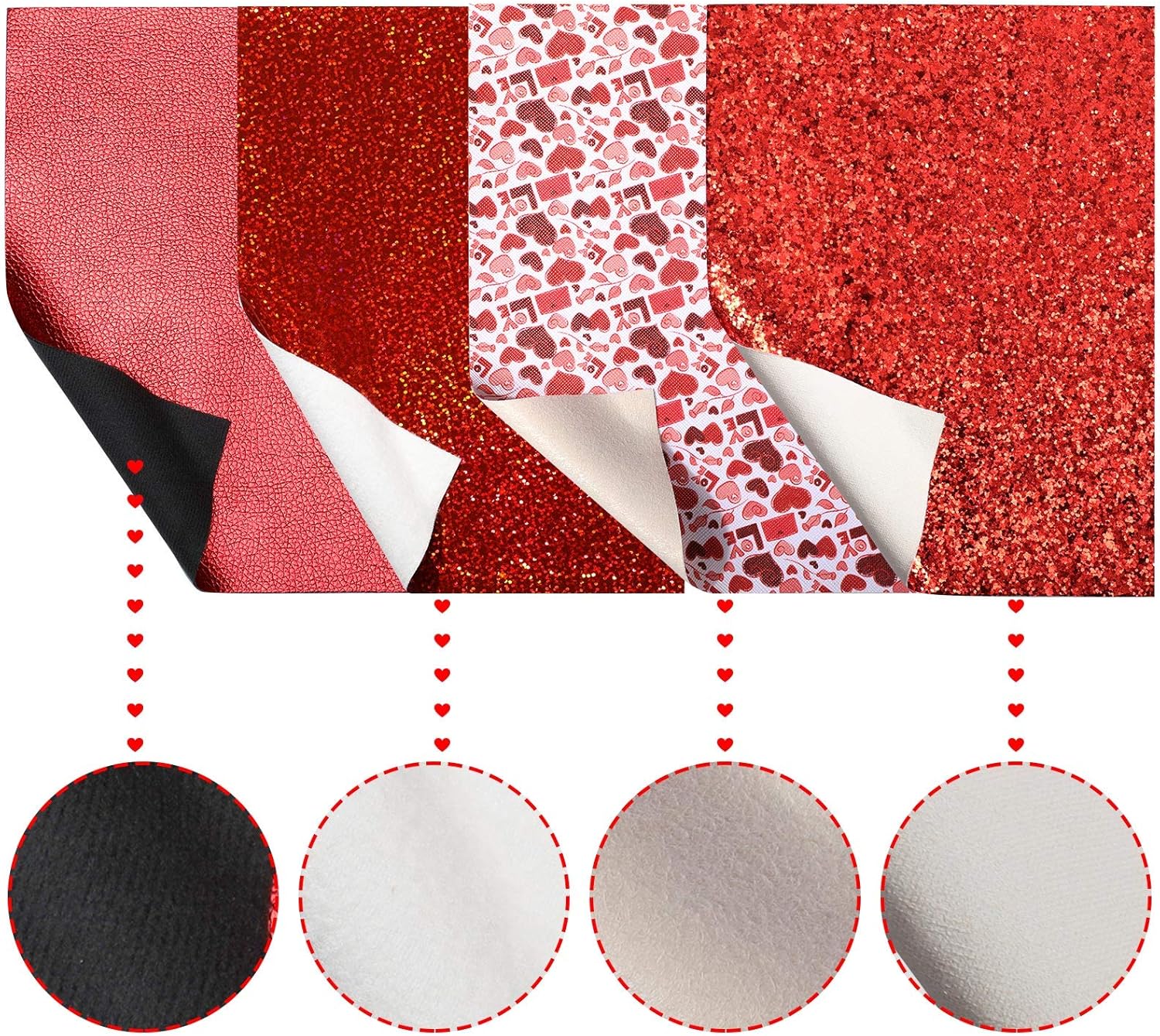 Alternative view of 16 Pieces Valentine's Day Heart Faux Leather Sheets DIY Heart Pattern Leather Fabric Red and Pink Print Sheet 6.3 x 8.3 Inch for Valentine's Day Crafts Sewing Decor Making Supplies