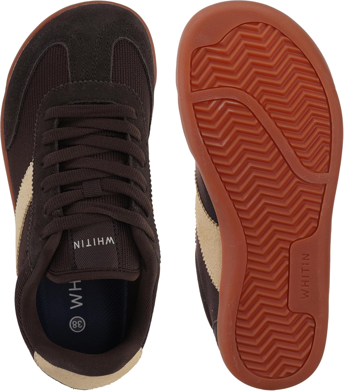 WHITIN Wide Barefoot Sneakers for Women | Brogue Toe Cap Style | Suede-Knit Hybrid - Image 5