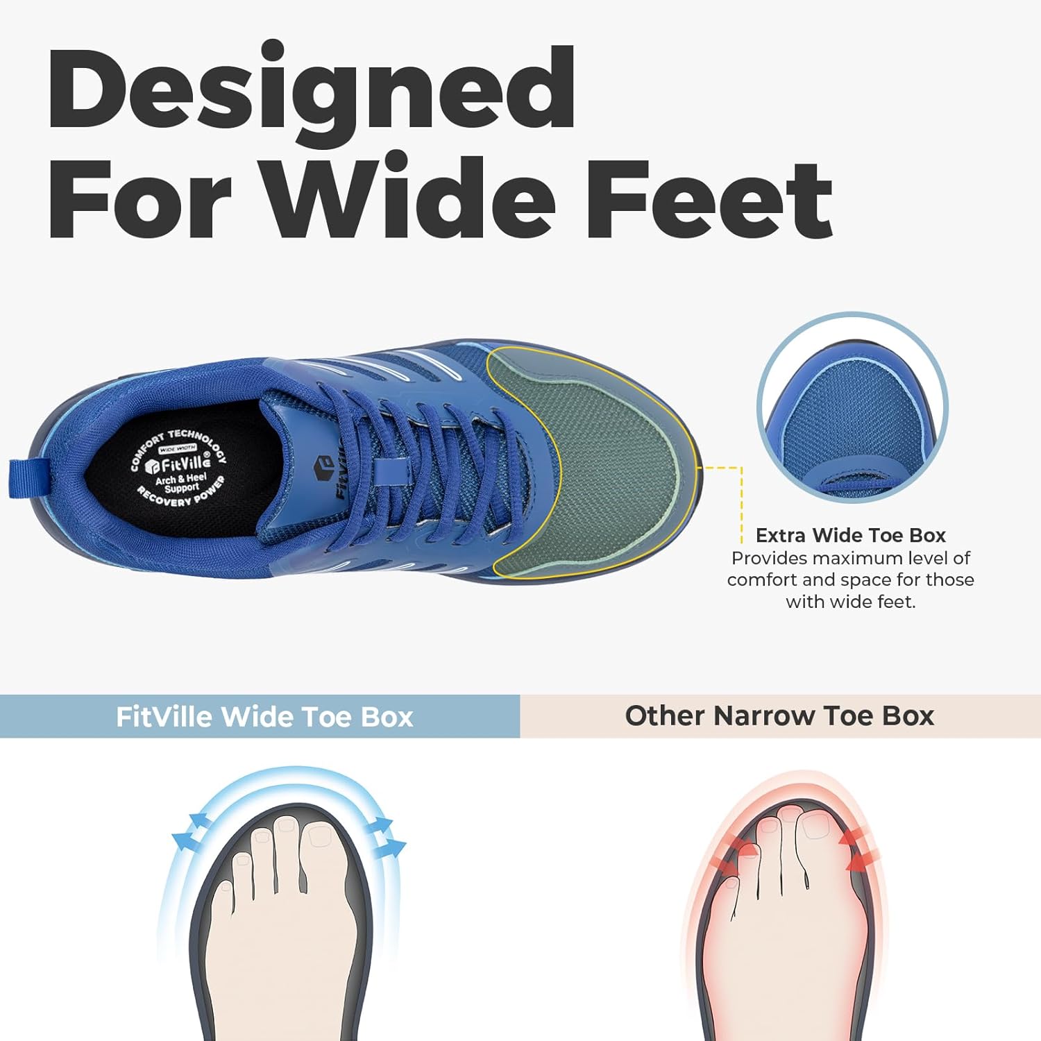 Alternative view of FitVille Extra Wide Sneakers for Men with Wide Toe Box, Lightweight Trail Running Shoes for Diabetic Men, Flat Feet, Heel Pain & Plantar Fasciitis Relief