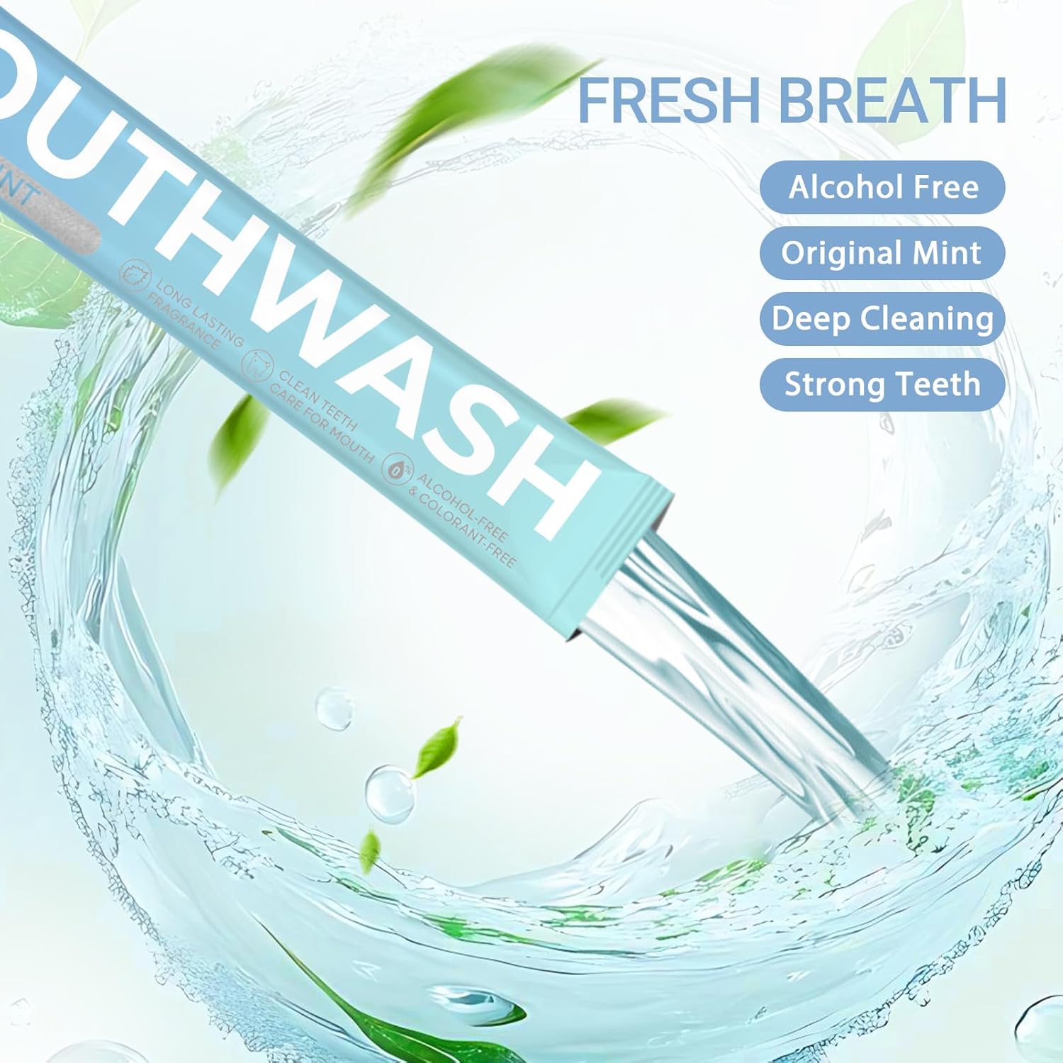 Alternative view of Travel Size Fresh Mint Mouthwash, Alcohol-Free, 15ml Portable Packets, Long-Lasting Freshness (20)