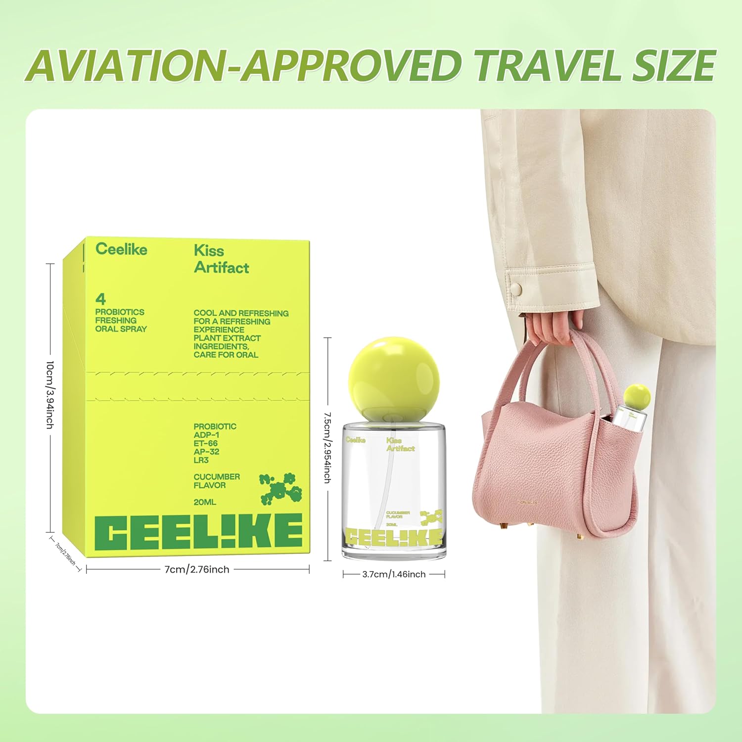 CEELIKE Oral Spray (2-Pack) - Fresh Mint & Cucumber Flavors, 20ml - Breath Freshener for Fresh & Clean Mouth, Alcohol-Free