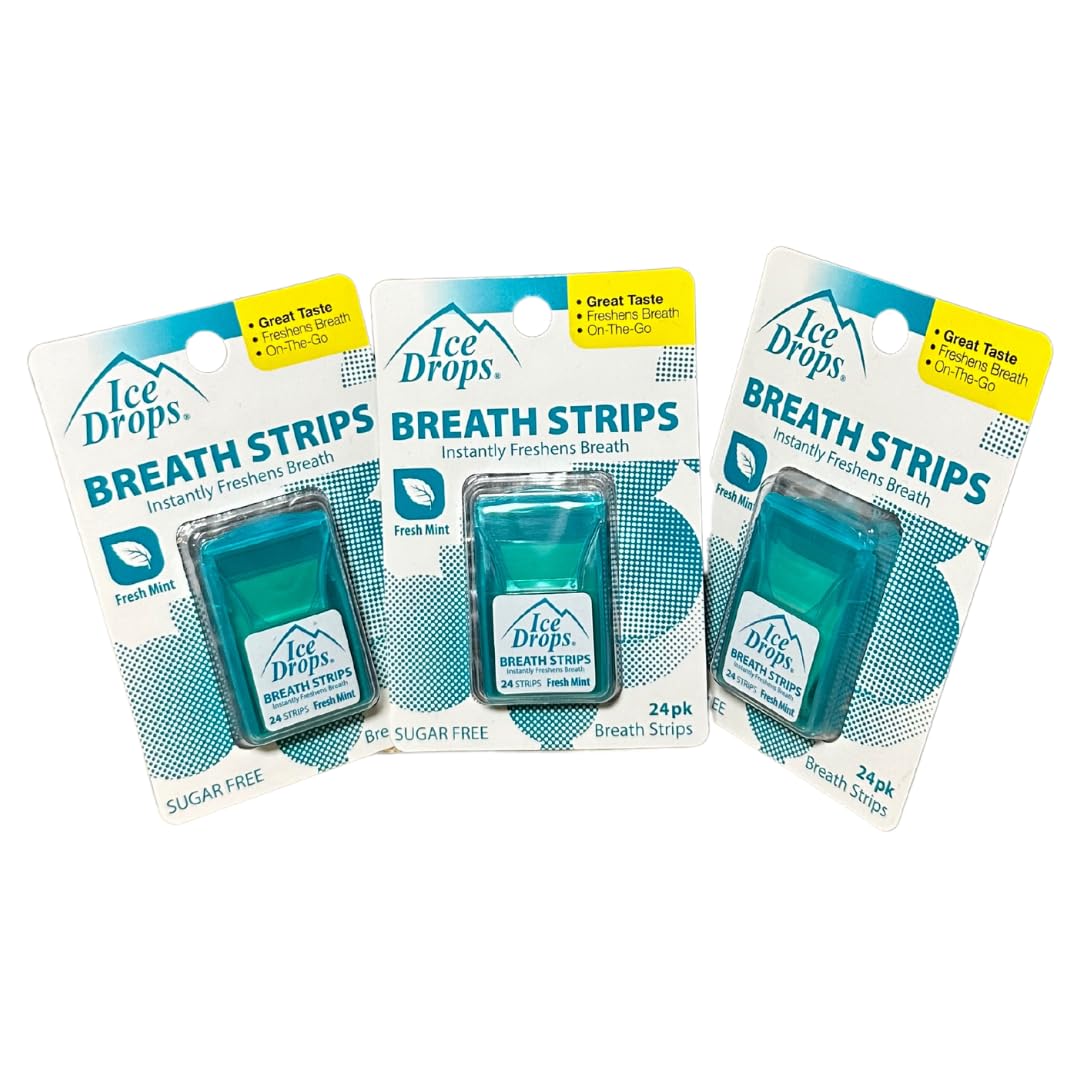 Fresh Mint Sugar Free Ice Drops Breath Strips 24 count(pack of 3)