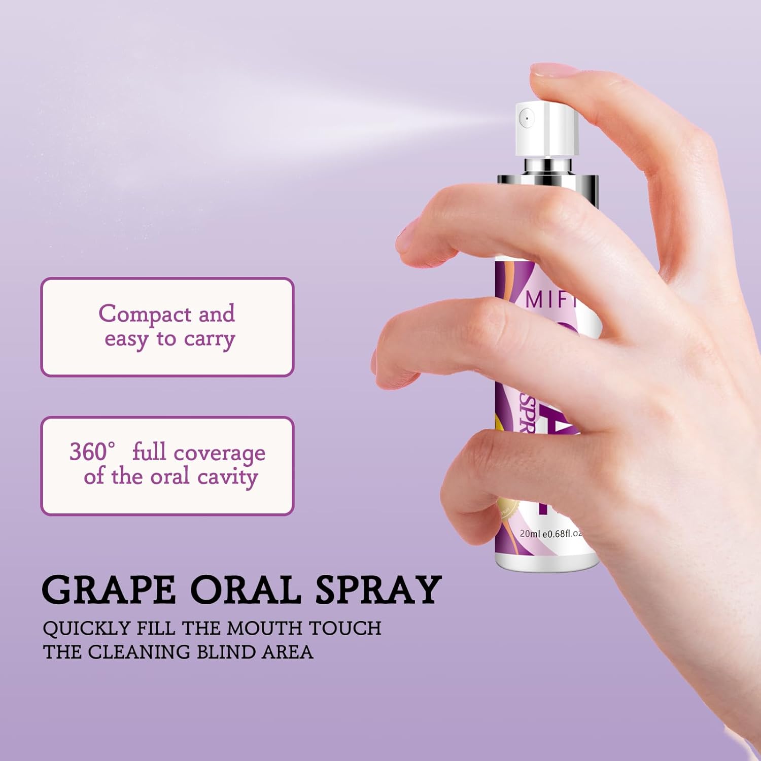 Alternative view of Oral Spray for Adult - Sugar-Free, Breath Freshener Spray, Dry Mouth Spray, Fights Bad Breath, Compact and Portable (Grape Flavor*2Pack)