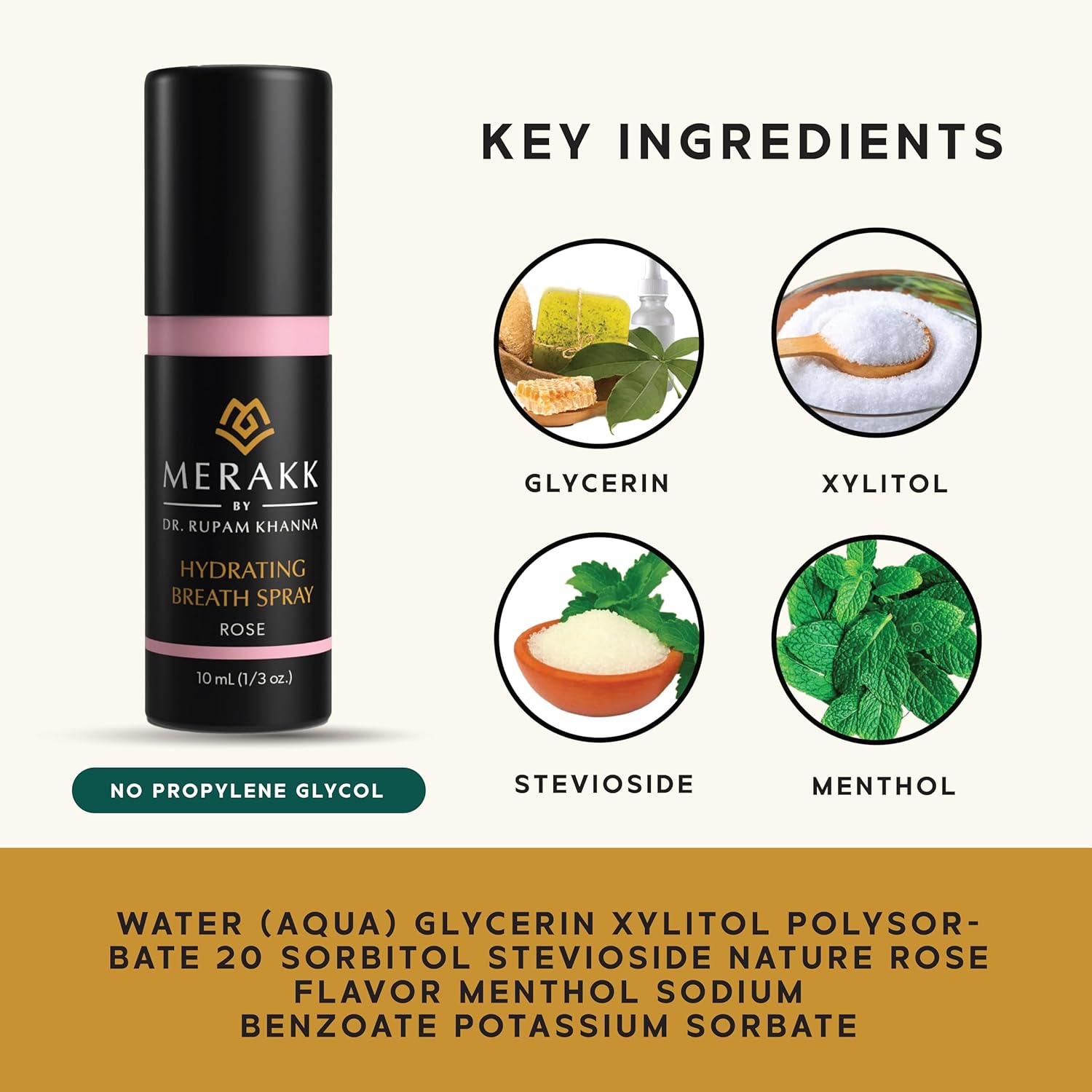 Alternative view of Merakk Hydrating Fresh Breath Spray in Rose - Sugar-Free Breath Freshener Spray & Dry Mouth Spray - Bad Breath Spray with Stevioside, Menthol & Glycerin - Dentist-Designed Oral Spray - 0.3 fl oz