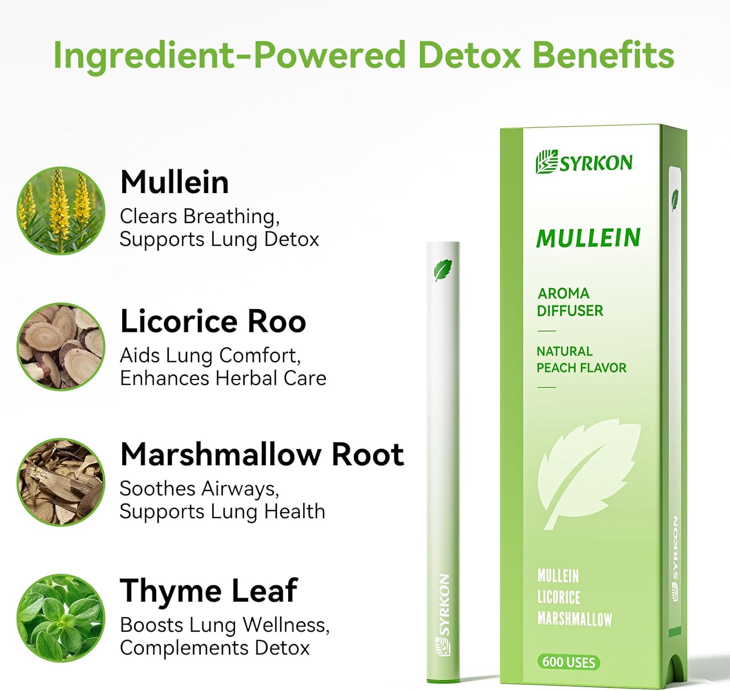 Alternative view of SYRKON Herbal Diffuser Pen, Freshens Breathing | Lung Support | Throat Relief, Peach Flavor, Mullein, Licorice, Mint Oil | Plant-Based, Natural Alternative, 600 Uses