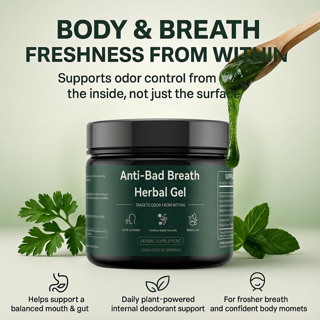 Anti-Bad Breath Herbal Gel Supplement - Body & Breath Odor Control from The Inside u2013 Internal Deodorant, Natural Herbal Deodorant Gel with Parsley and Chlorophyll, Full Body Deodorizer (1)