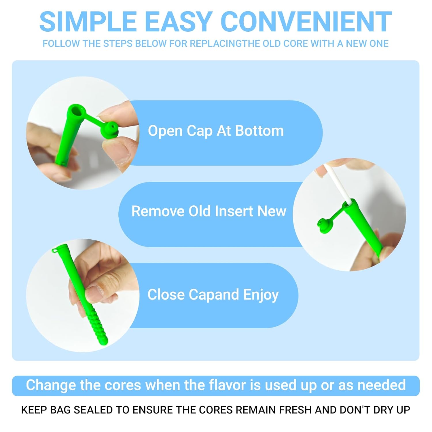 Alternative view of 6Pcs Chewable Essential Oil Breath Stick for Fresh Breath – Reusable Aromatherapy Chew Sticks with 18 Replacement Cores, Portable for Travel, Office