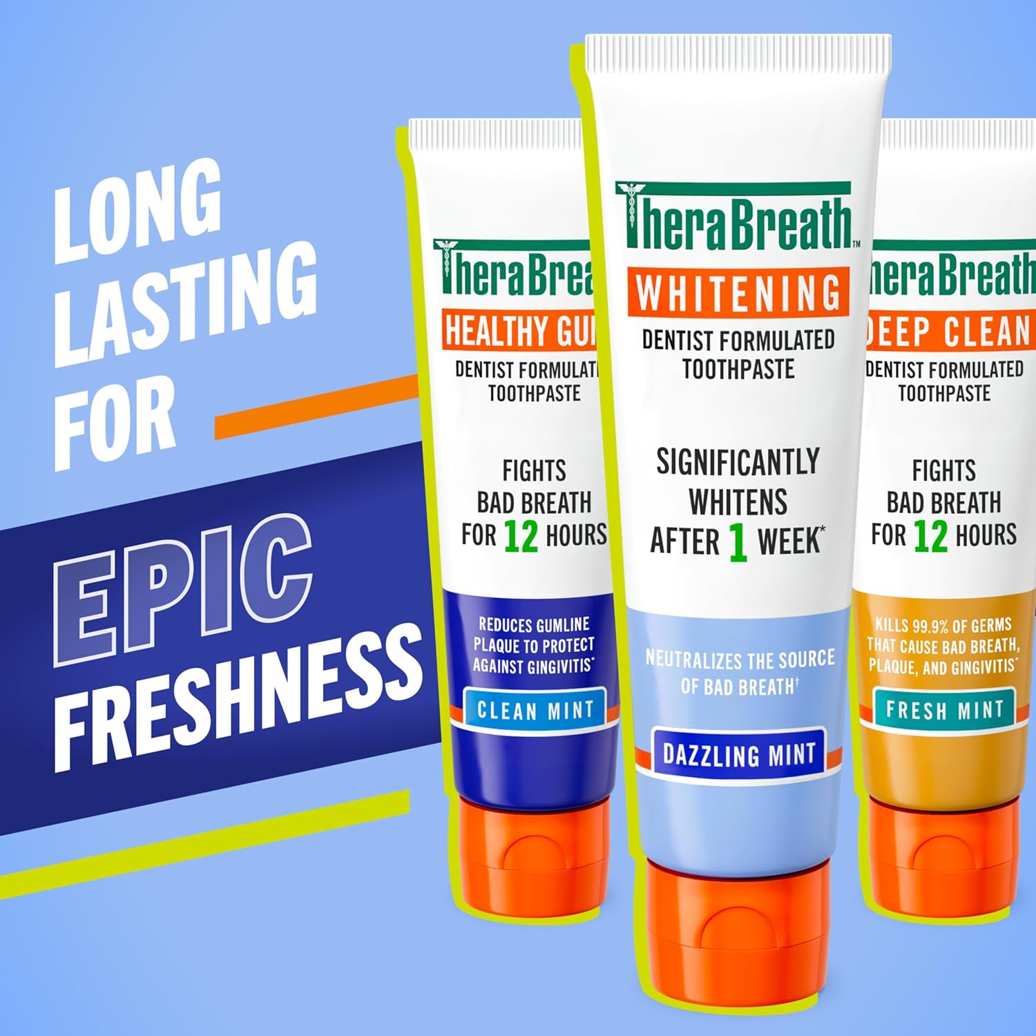 TheraBreath Whitening Toothpaste, Gentle Peroxide-Free Teeth Whitening in 1 Week (3), with Fluoride for Anticavity Protection, Dazzling Mint, 4 Oz, 2-Pack