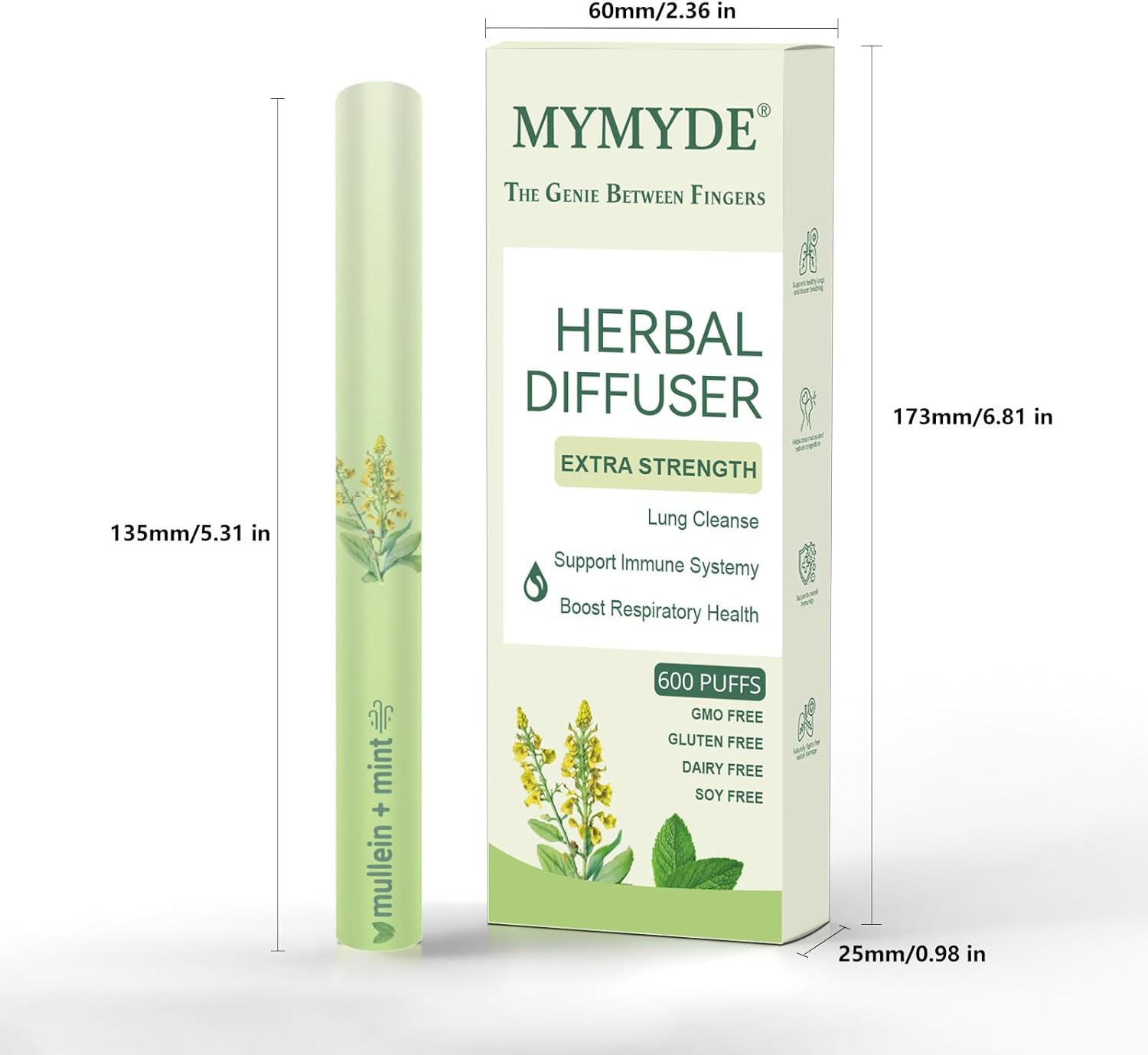 Alternative view of MYMYDE Herbal Mullein Diffuser Pen -Thyme & Mint Extract-Designed for Lung Detoxification and Oral Freshness-Soothing Relaxation Sticks - Quit Smoking -Your Choice for Health and Aromatherapy