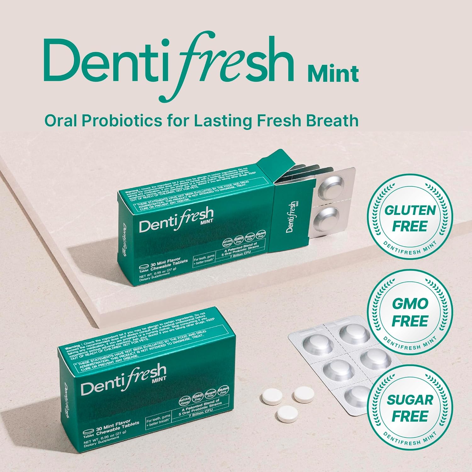 K-Nutra Dentifresh Mint Xylitol Tabs u2013 Oral Probiotics for Bad Breath, Dry Mouth & Fresh Breath, 7 Billion CFU, Sugar-Free, GMO-Free, Gluten-Free, Natural Mint Flavor, 30 Tablets (Improved Formula)