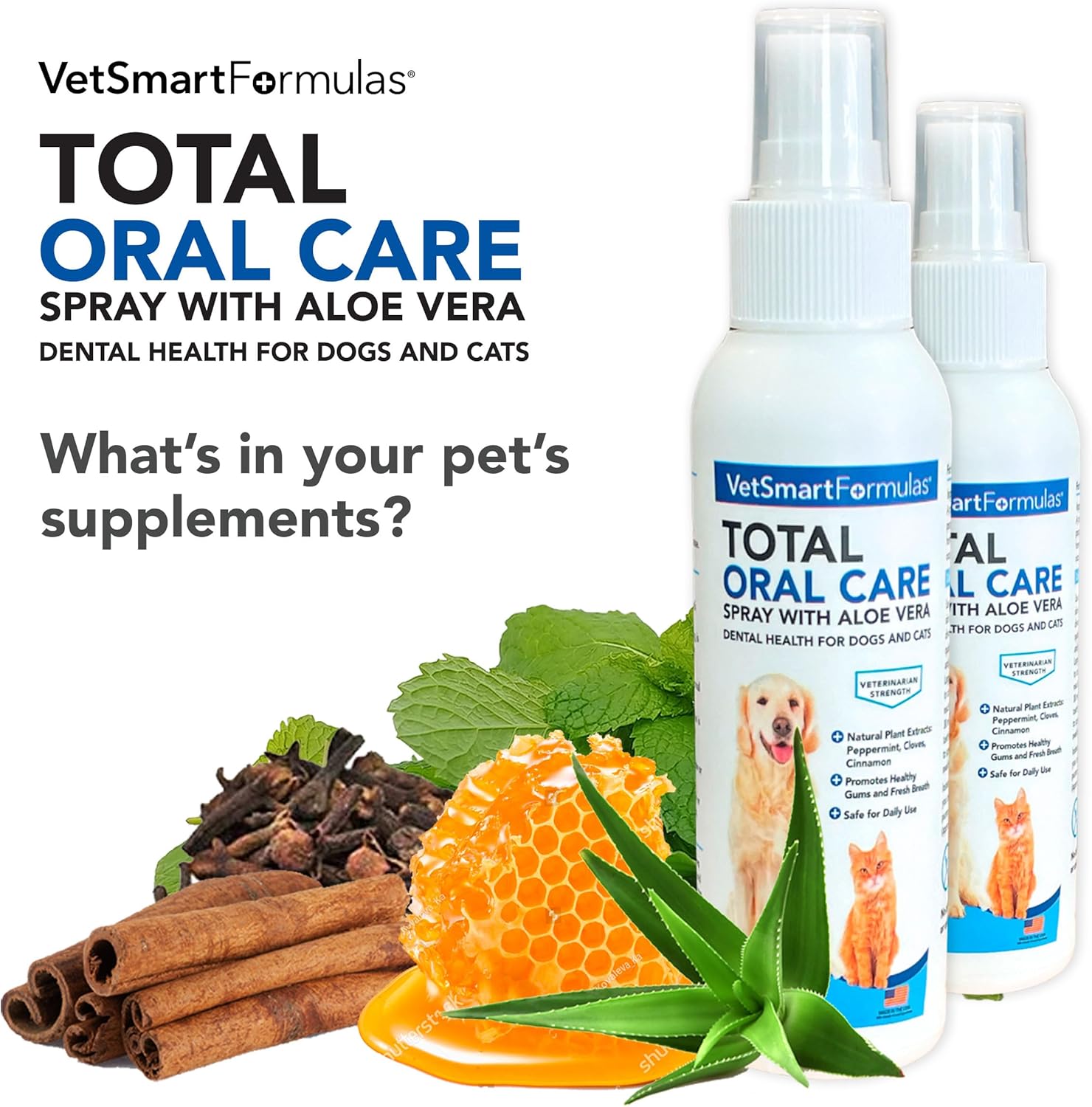 Dog Breath Freshener: Eliminate Bad Breath and Prevent Oral Disease in Dogs and Cats - Teeth Cleaning Spray with Aloe Vera - Plaque and Tartar Remover, Oral Hygiene for Pets (Pack of 1)