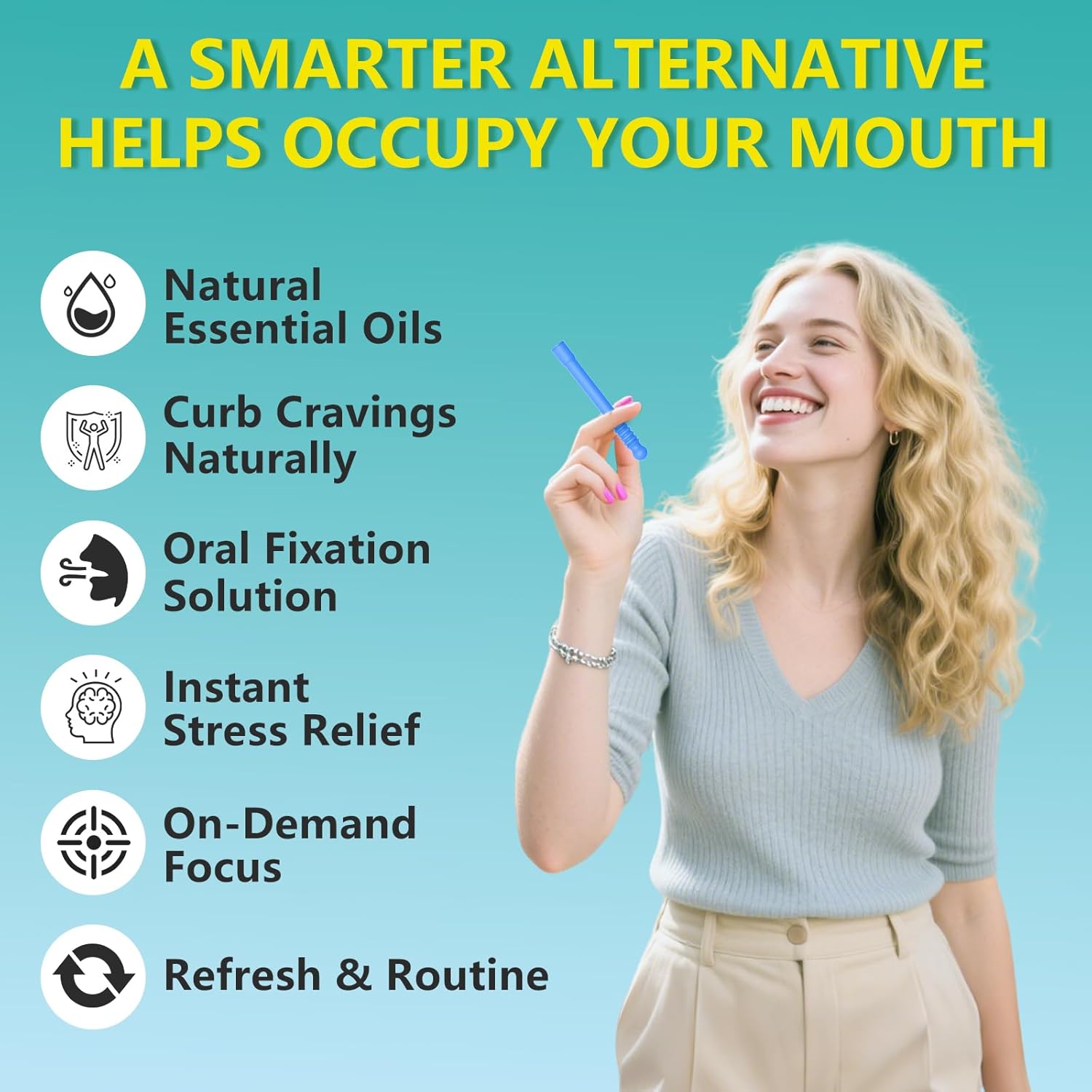 6PCS Chewable Essential Oil Breath Stick, Pure-Locked Flavor Chew Stick with 12 ExtraThick Refill Cores for Long-Lasting Freshness, Aroma Oral Sensory Fidget Tool for Habit Support