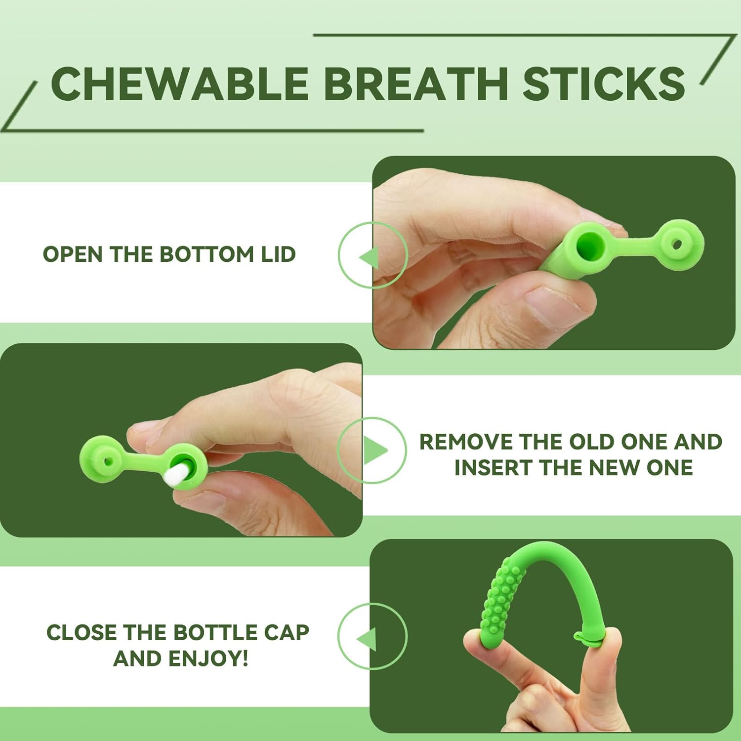 Chewable Essential Oil Breath Stick,AromaticChewable Sticks with Essential Oil, Reusable Food-Grade Silicone Stress Relief Tool with 12 Replacement Cores(3pcs) - Image 3