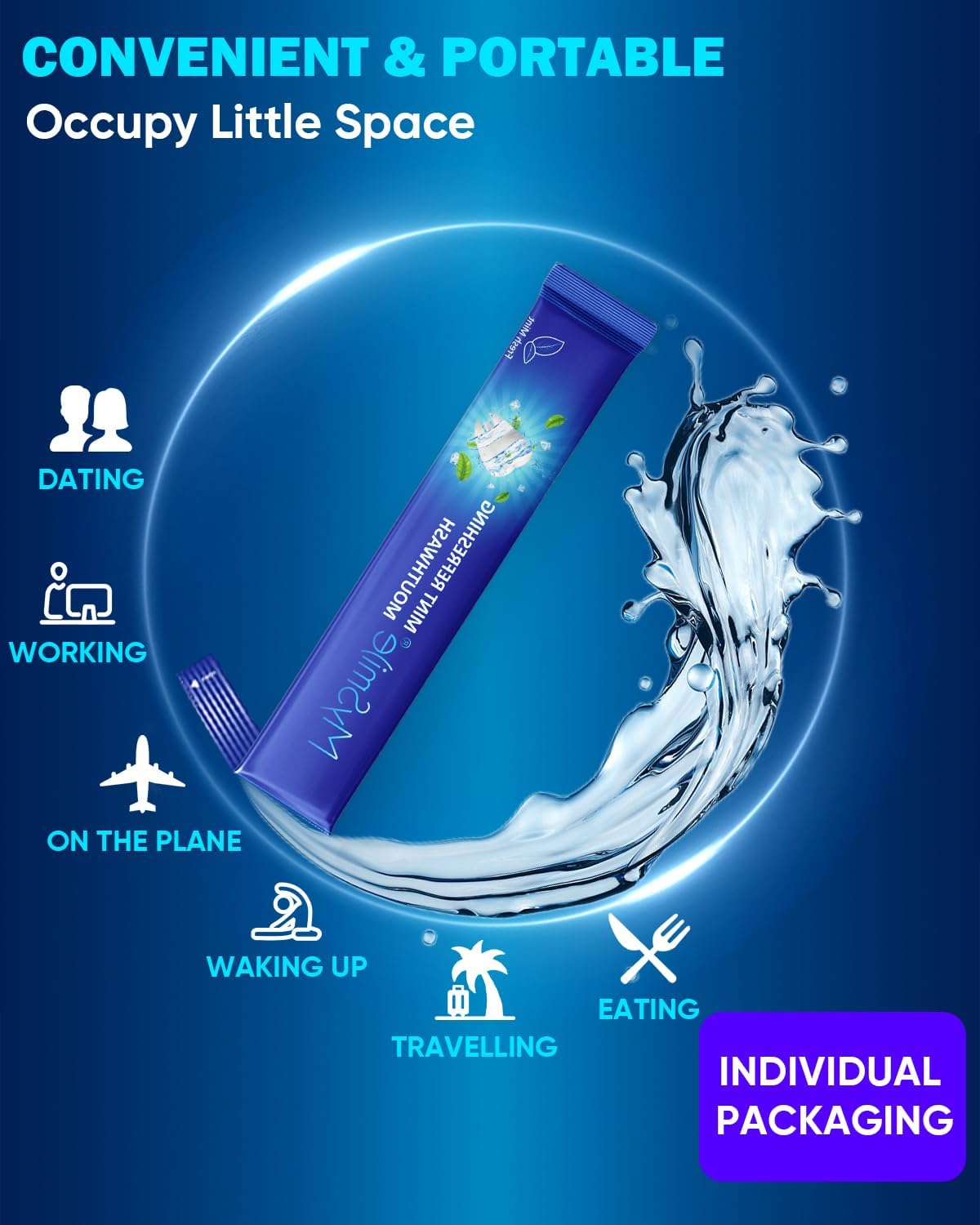 Alternative view of MySmile Mouthwash Alcohol Free, Mouth Wash for Adults, Travel Mouthwash, Oral Rinse Helps Kill 99% of Bad Breath Germs, Prevents Cavities, Fluoride Free, Fresh Mint, 30 Uses