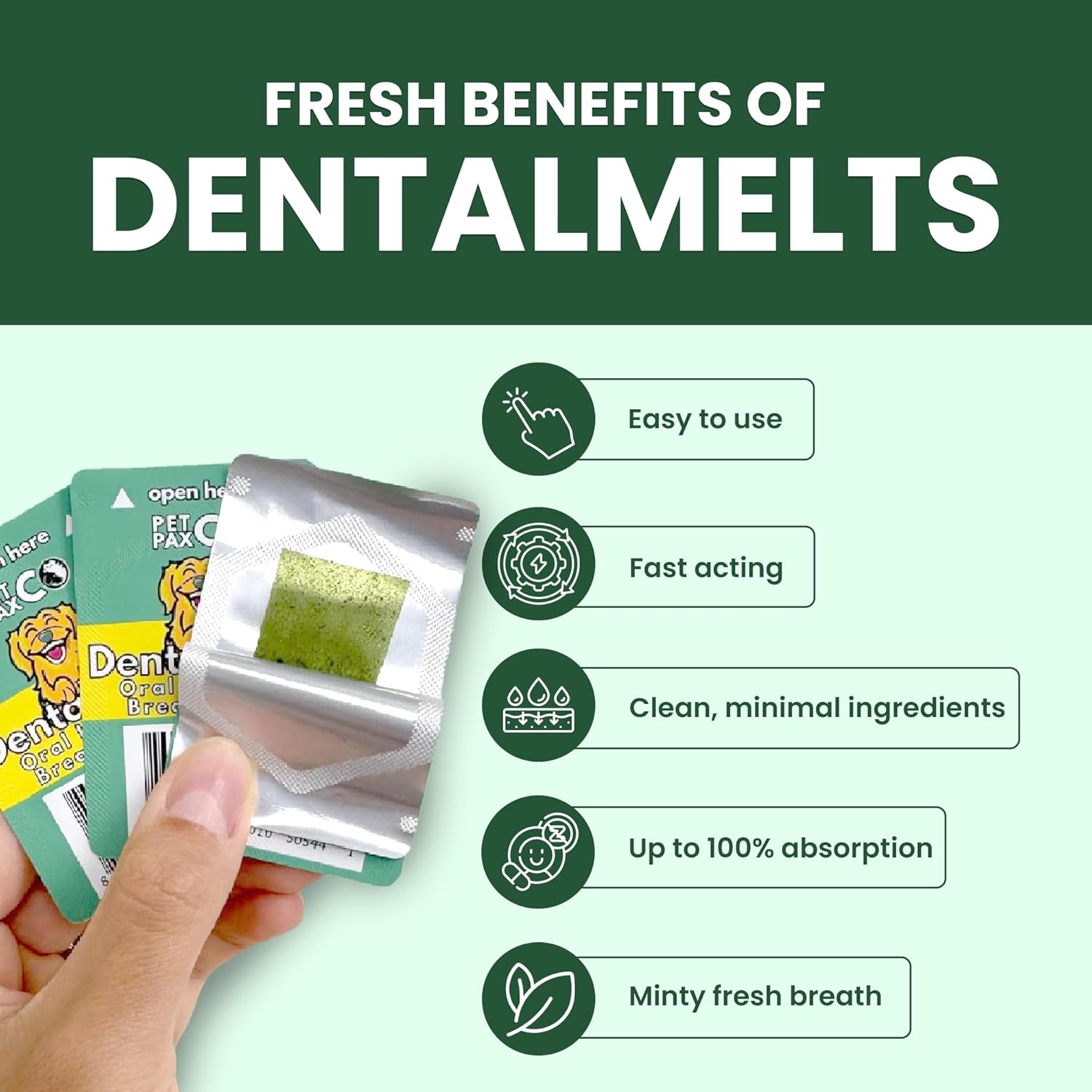 PetPax Co. Bad Breath Oral Support for Dogs 5 in 1 u2013 10 Oral Melts u2013 Natural Sage, Spirulina, Apple Cider Vinegar u2013 Dog Dental Care Products & Breath Freshener u2013 Fast Dissolving Dog Breath Treats