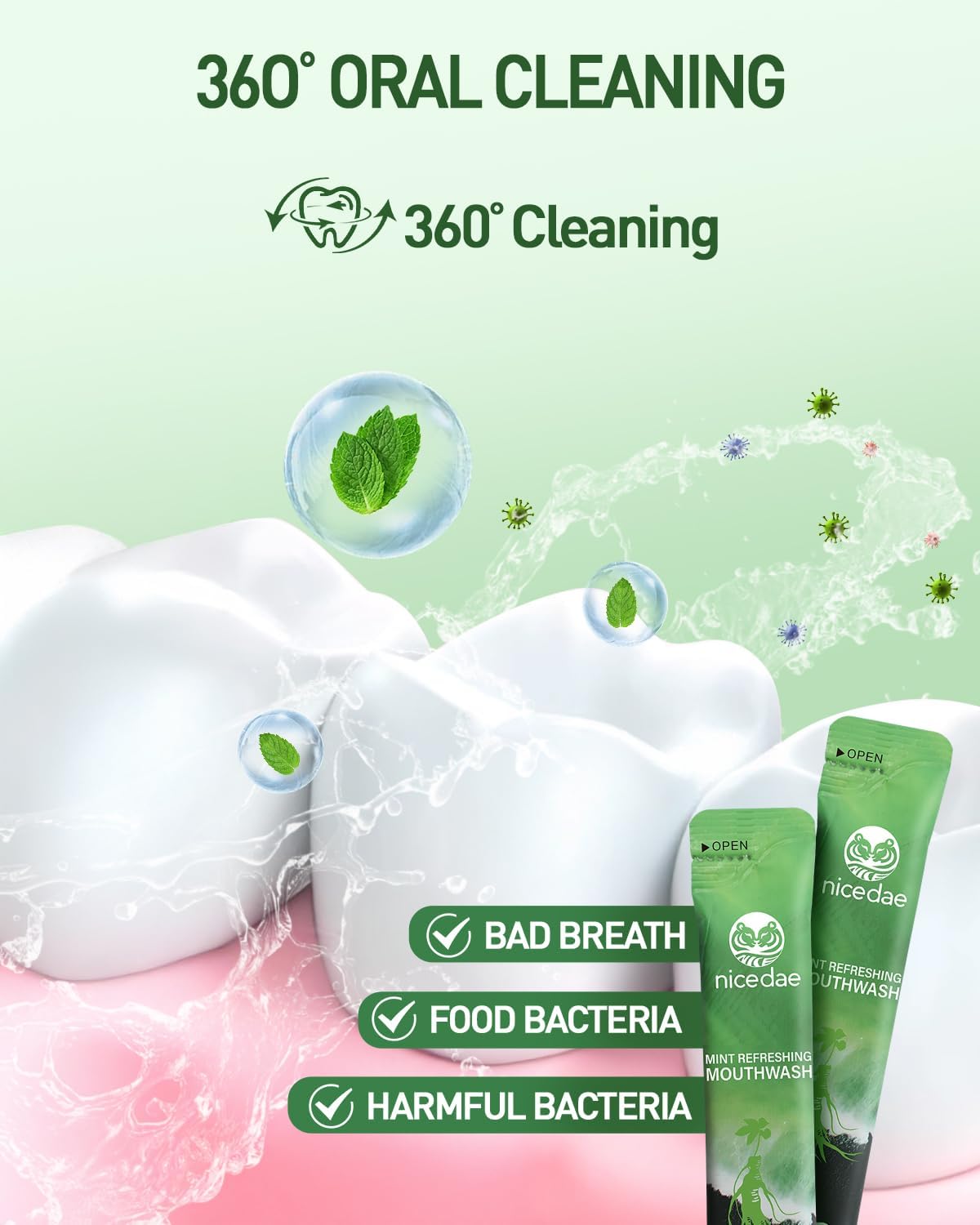 Alternative view of Travel Size Mouthwash Portable Packets Alcohol-Free & Fluoride-Free Fresh Mint Mouth Wash 30 Individual Wrapped Cruise Essentials