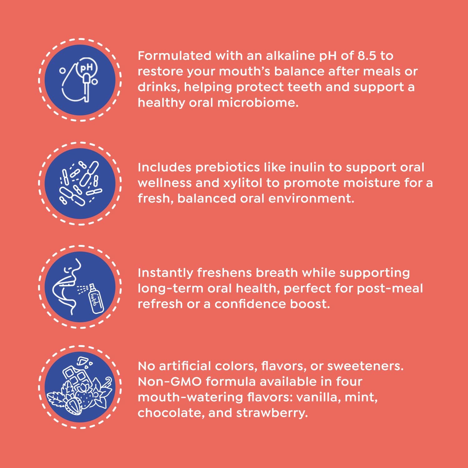 SuperMouth® Mouth Spray u2013 Alkaline Formula with Prebiotics, Fights Bad Breath, Safe & Clean, Xylitol Enriched, Sugar-Free, pH Balancing, Portable for Kids and Adults, 4 Flavors