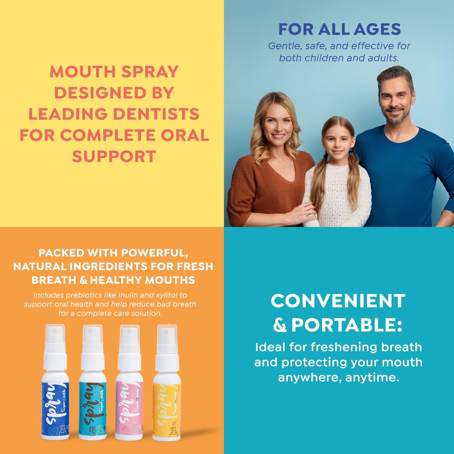 Alternative view of SuperMouth® Mouth Spray u2013 Alkaline Formula with Prebiotics, Fights Bad Breath, Safe & Clean, Xylitol Enriched, Sugar-Free, pH Balancing, Portable for Kids and Adults, 4 Flavors